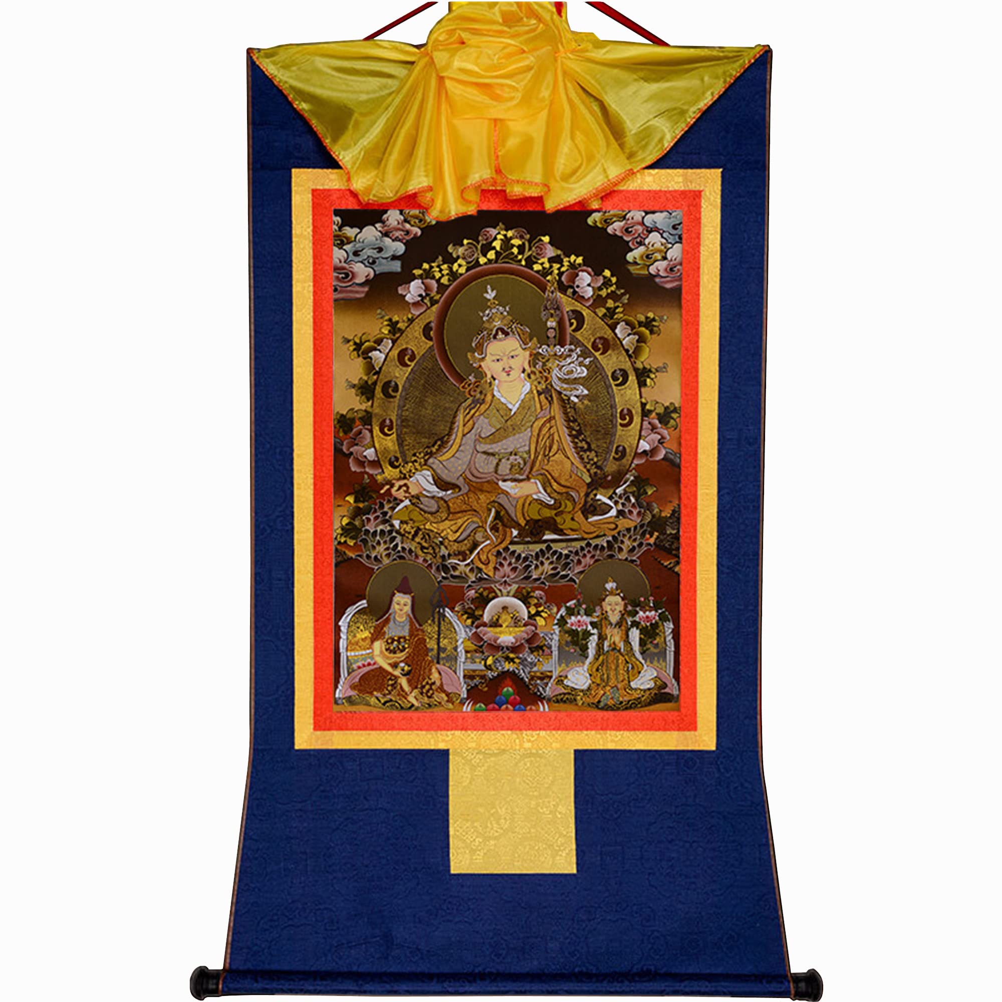 Gandhanra Thangka Tibetische Wandbehang,Guru Rinpoche Thangka,Heißgeprägter Buddha Wandteppich für Zen Wohnkultur, Meditation, Spirituelle Entspannung und Ruhe