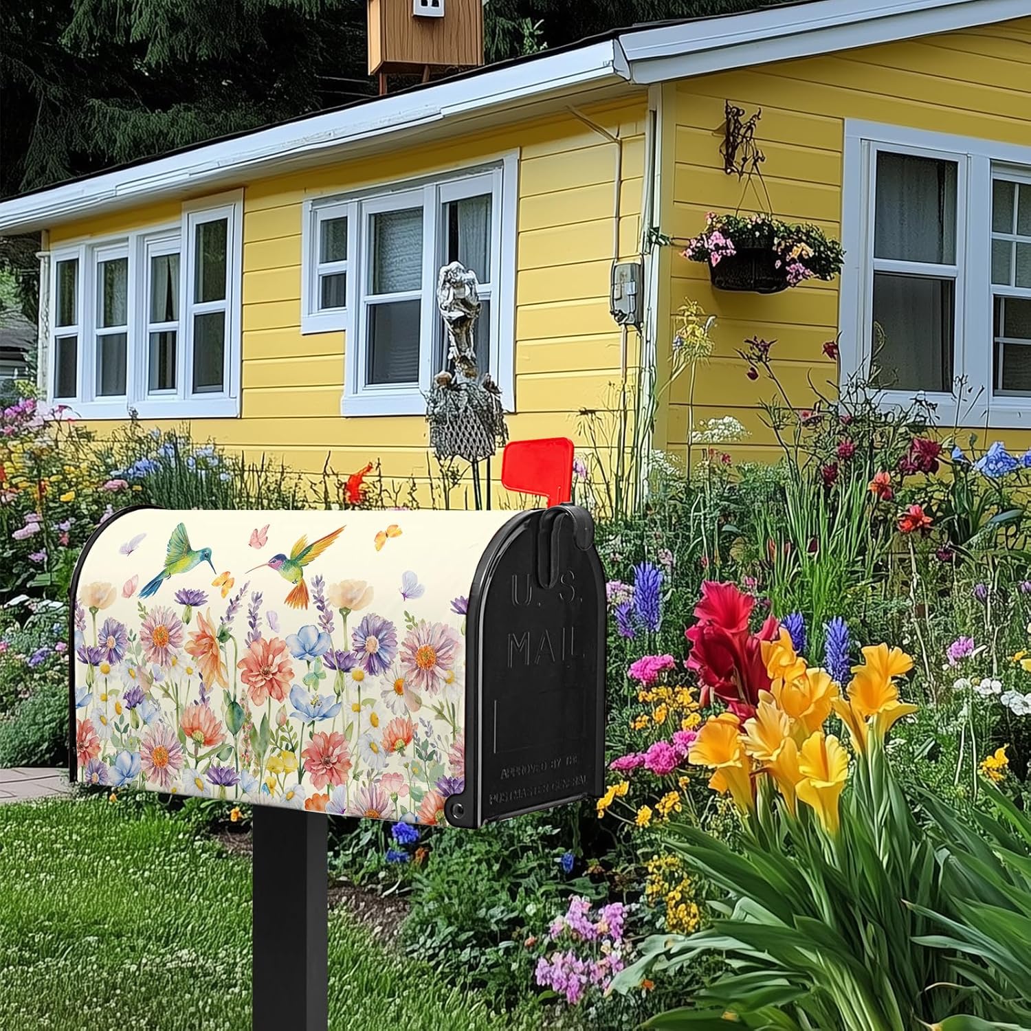 Spring Bird Mailbox Covers Magnetic Summer Flower Mail Box Cover Standard Size 21x18 inch White Dot Mailbox Wrap Spring Summer Decorative Mailboxes for Outside Garden Yard