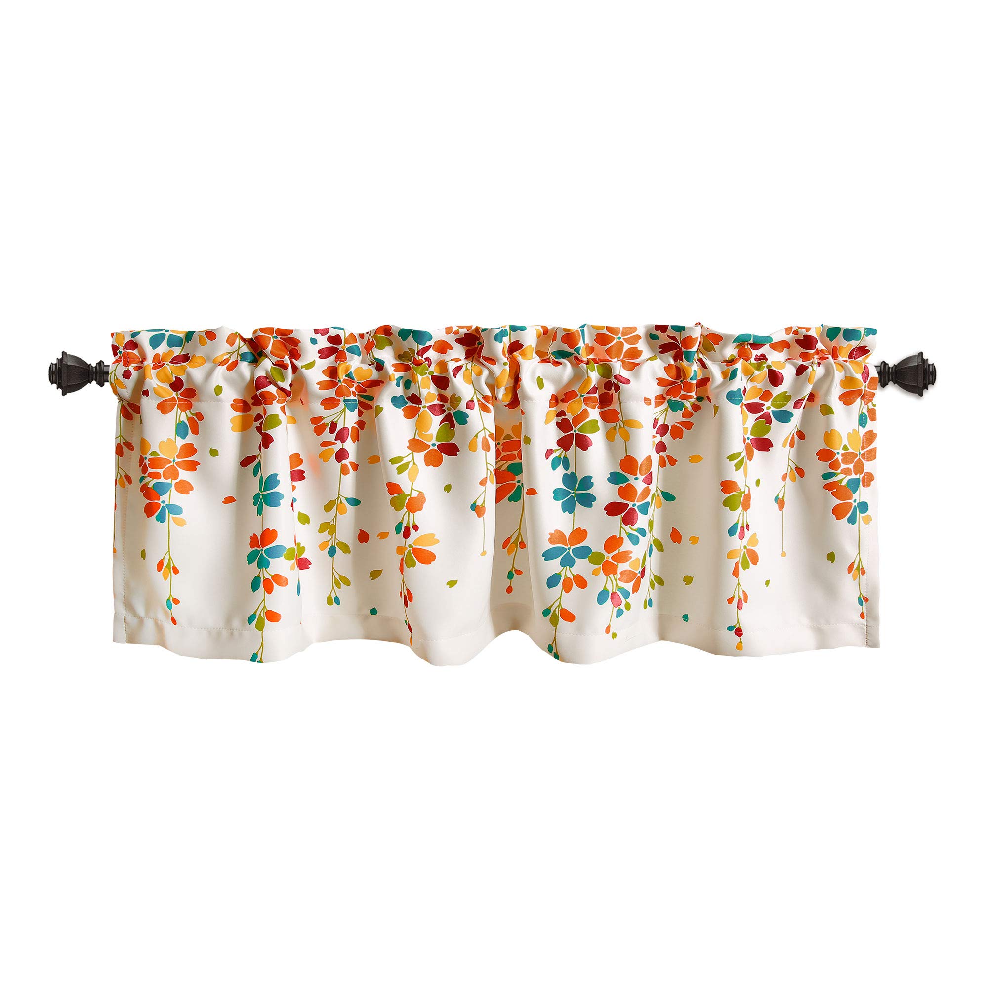Lush Decor Mantovana per finestra con fiori piangenti per cucina, soggiorno, sala da pranzo, camera da letto, mantovana, turchese e mandarino
