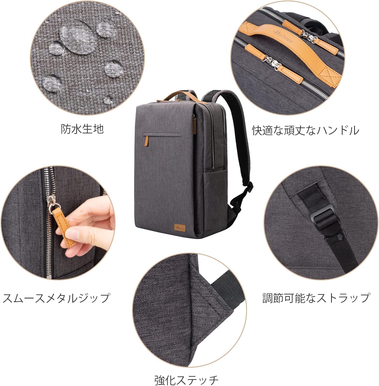 [Hp hope] ビジネスリュック 防水 大容量 軽量 男女兼用 PC バッグ USB充電ポート付き ファッションリュック 耐衝撃 通勤 通学 旅行 サイクリングに最適 15.6インチ