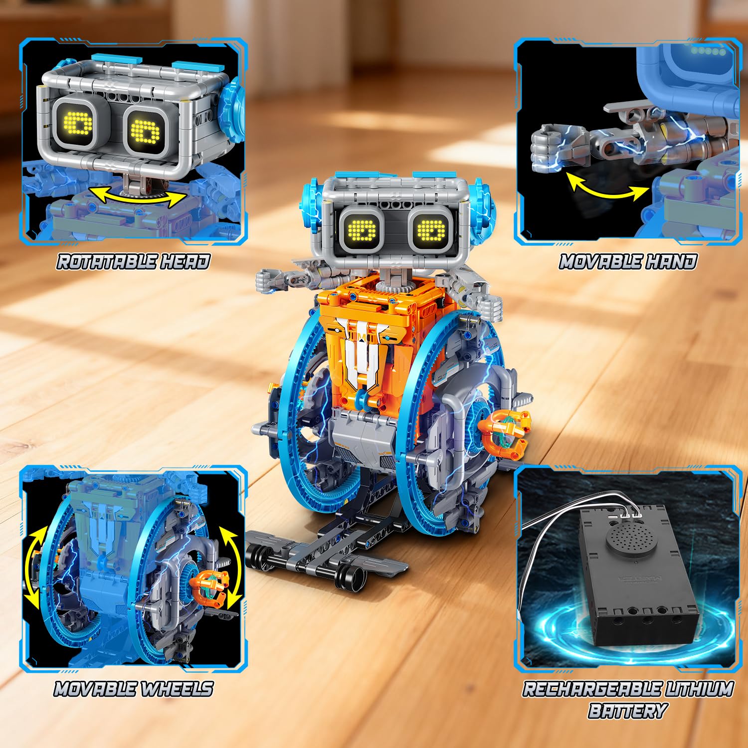 HiWEEGO Technik Roboter für Kinder Bauspielzeug mit LED-Augen, 5-in-1 Fernbedienung und App Wiederaufladbare RC Robot mit einzigartigem Raddesign Geschenk für Jungen Mädchen Teens ab 12+ (783 Stück)