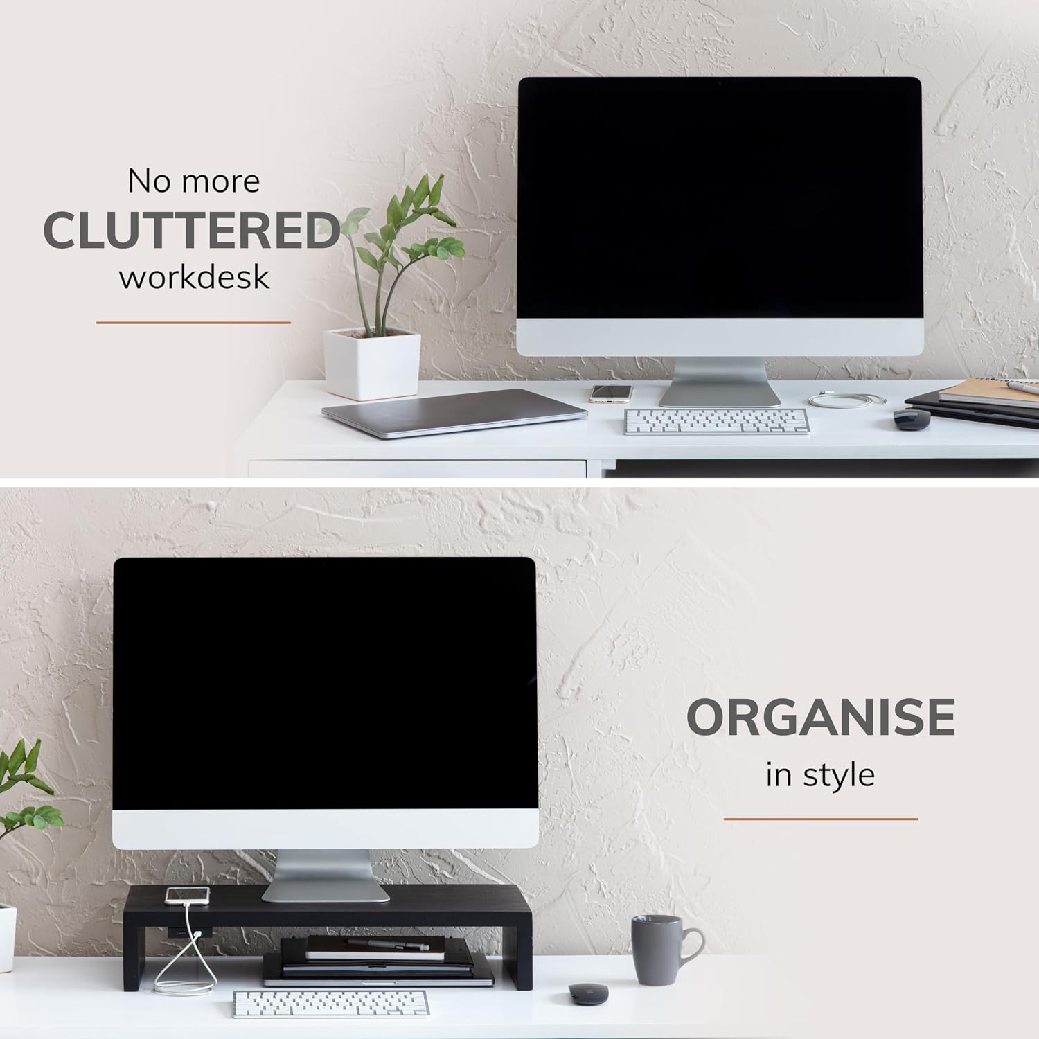 Anji Mountain Wooden Monitor Stand - Elegant Monitor Riser, Perfect Monitor Stand for Desk Organization, Durable Wood Construction monitor stands, Enhances Ergonomics and Workspace Efficiency,Black