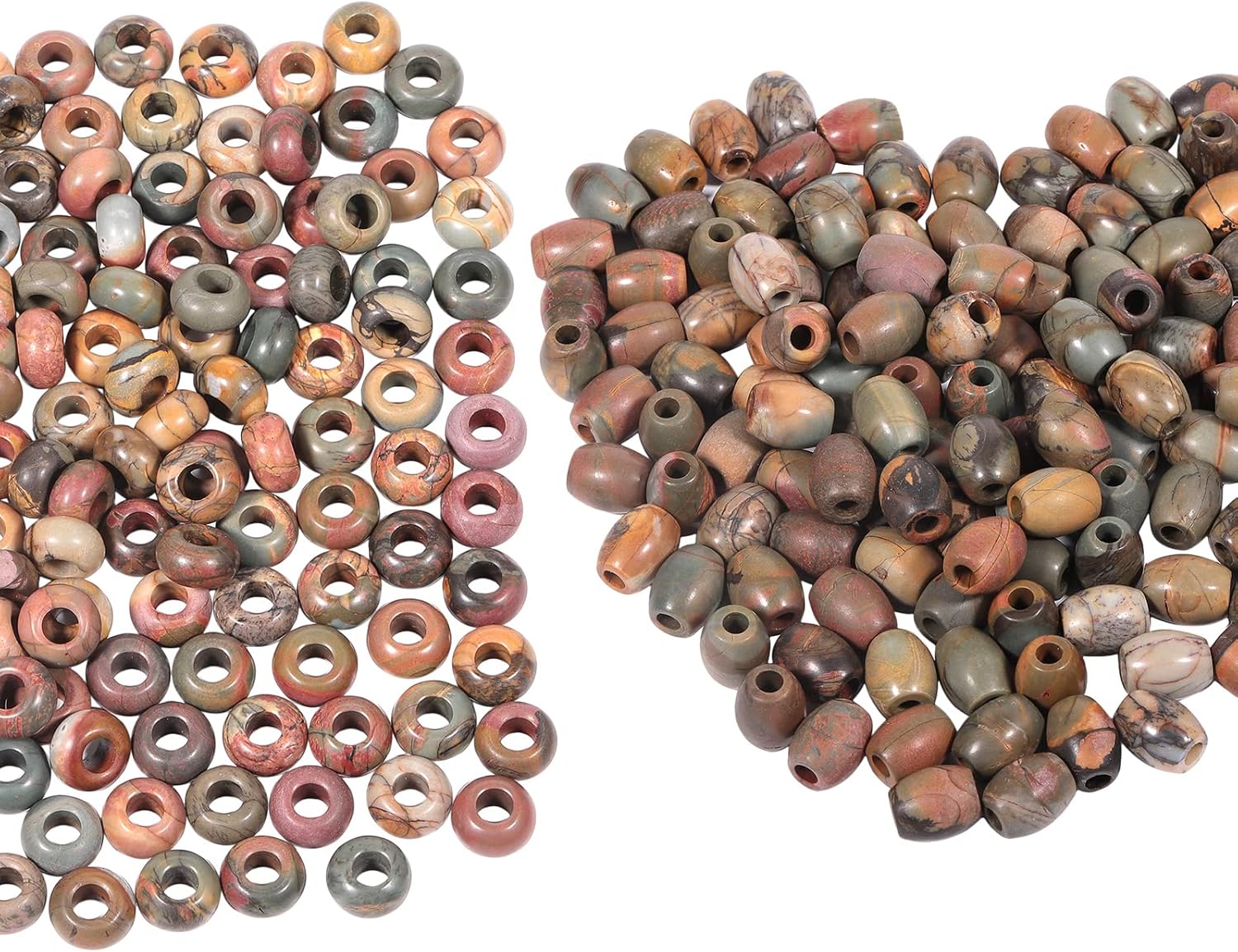 TUMBEELLUWA Picasso Jasper Stone Bead for Jewelry Making, Pack of 15 Large Hole Oval Shape Loose Beads+ Pack of 15 Rondelle Large Hole Loose Beads