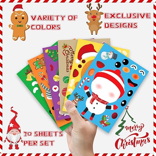 Miniatura 4 de Calcomanías navideñas para niños, 30 calcomanías para manualidades con cara y haz tus propias opciones