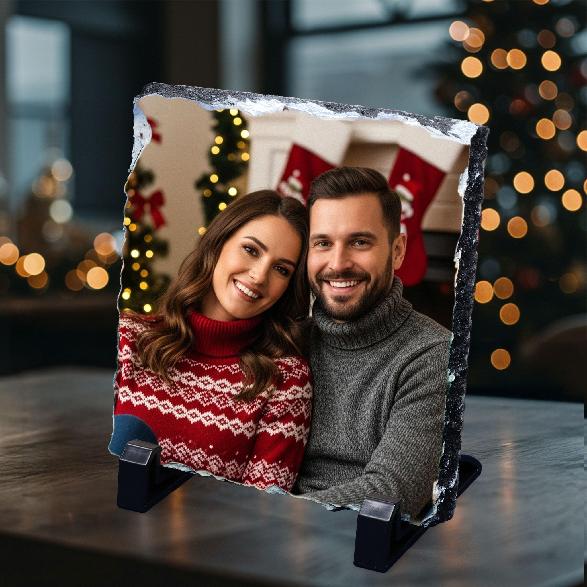 ArtPix 3D Christmas Personalized Slate Plate, Customized Xmas Photo Print Stone, Custom Picture Gift for Wife, Women, Family, Her, Him, Rock Slate Plaque Frame(Small)