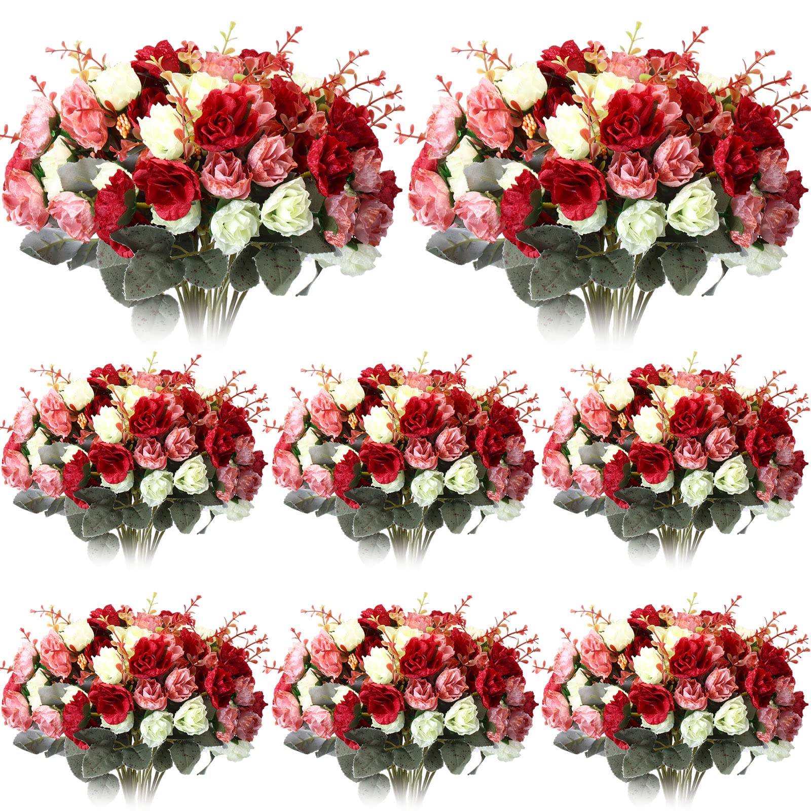 Geosar 8 Pcs Rose Artificial Flowers Fake Flowers Bouquet 21 Heads Silk Faux Floral Bundles with Stem for Home Bridal Wedding Arrangements Table Centerpieces Party Decor (Mixed Colors)