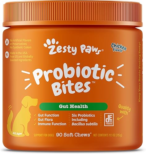 Zesty Paws Probiótico para perros  Probióticos para la flora intestinal, salud digestiva, diarrea ocasional y soporte intestinal  Clínicamente