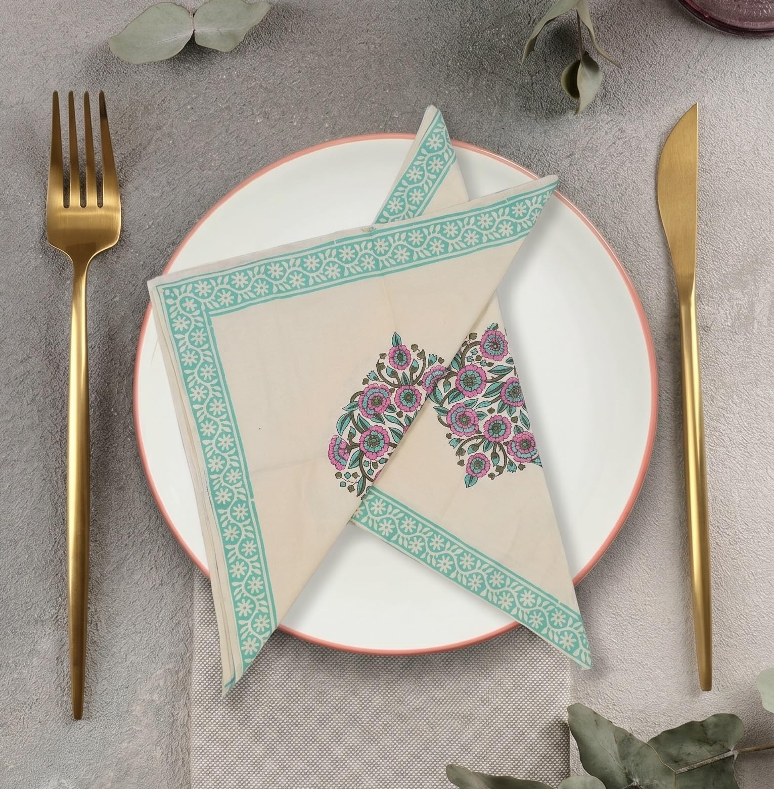 Hand Block Printed Cotton Napkins - Set of 6 -11 Hand Block Printed Cotton Napkins - Set of 6 -11