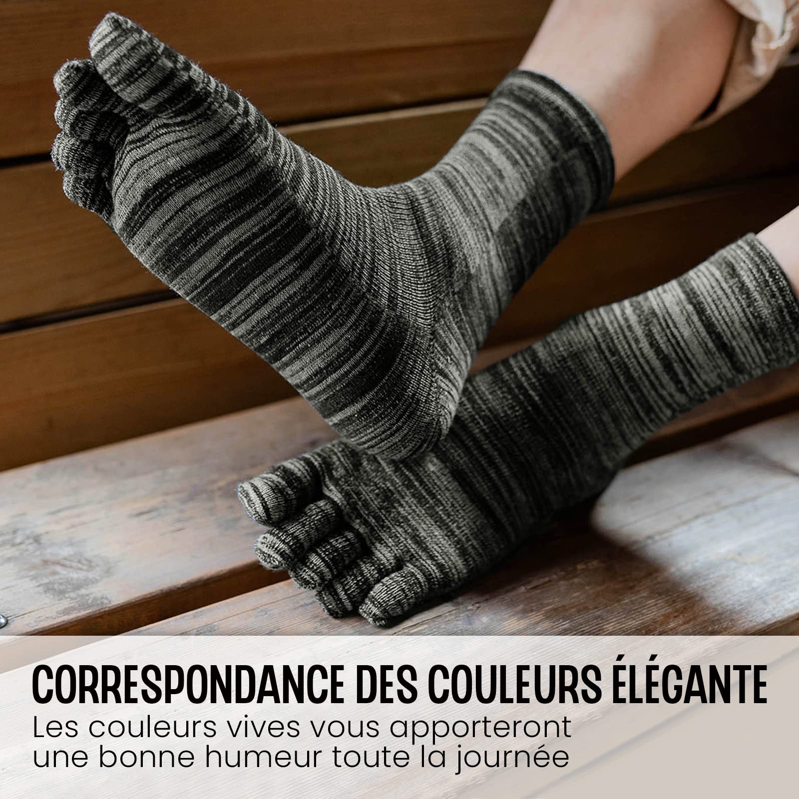 PUTUO Chaussettes 5 Doigts Homme Chaussettes Orteils Séparés, Sport Chaussette Doigt de Pied Homme Chaussette Five Fingers, 39-44, 5 paires