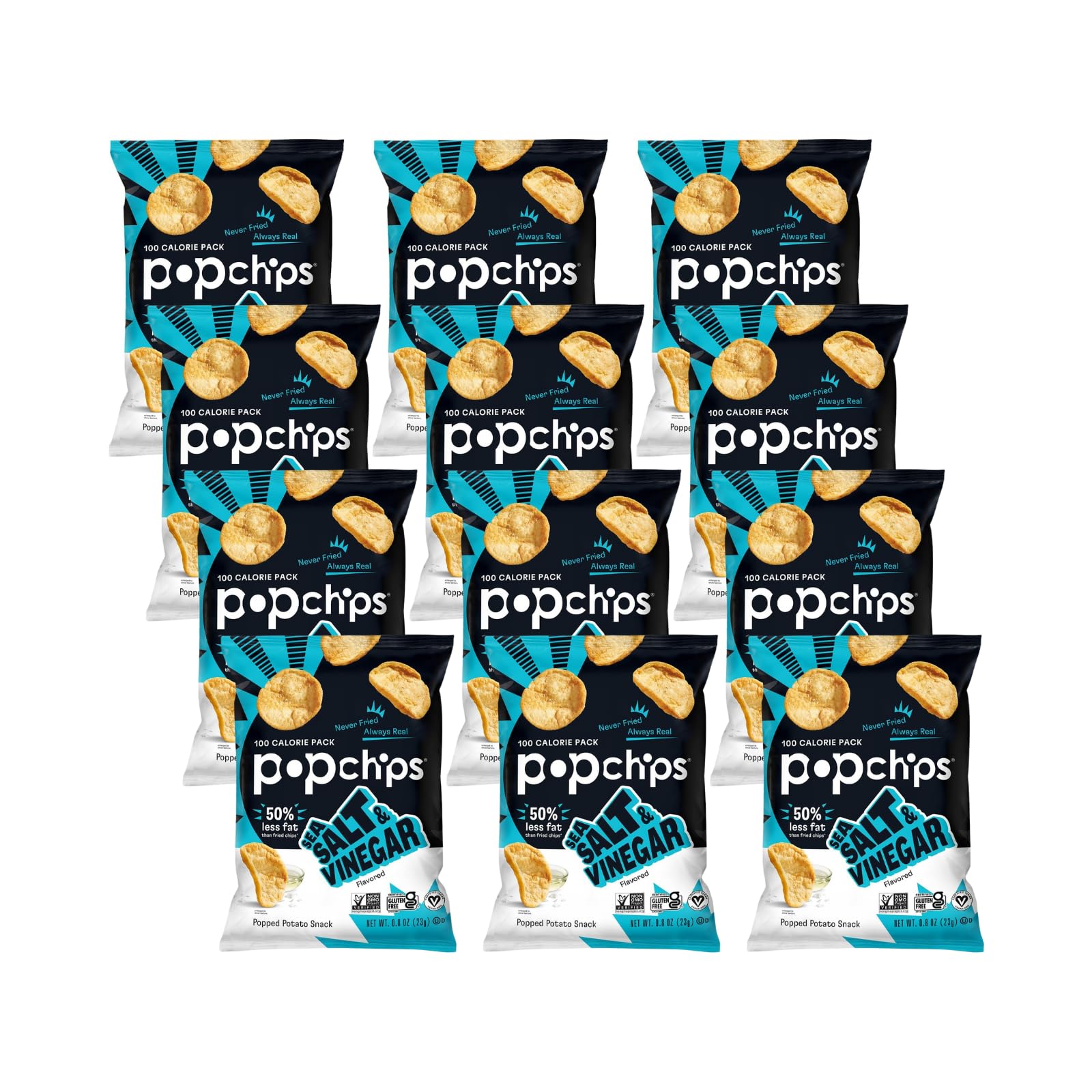 popchips Potato Chips, Sea Salt & Vinegar, Gluten Free 5 oz Bags (Pack of 12)