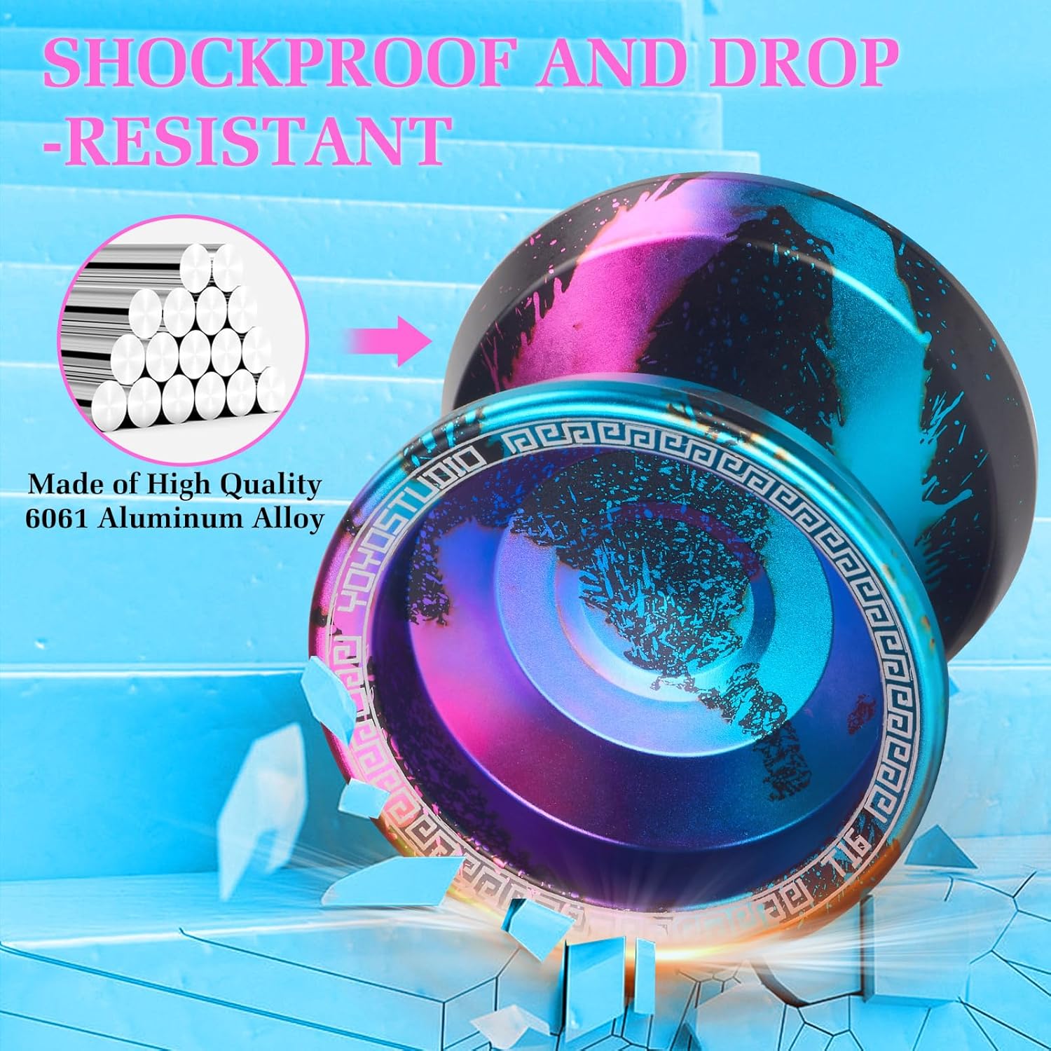 YOYOSTUDIO T16 Responsive Yoyo Professional, Dual Purpose Yoyo for Kids Beginner, Unresponsive Yo yo for Adults with Removal Bearing Tool, 10 Yo-Yo Strings, Case & Glove (Black Blue Pink)