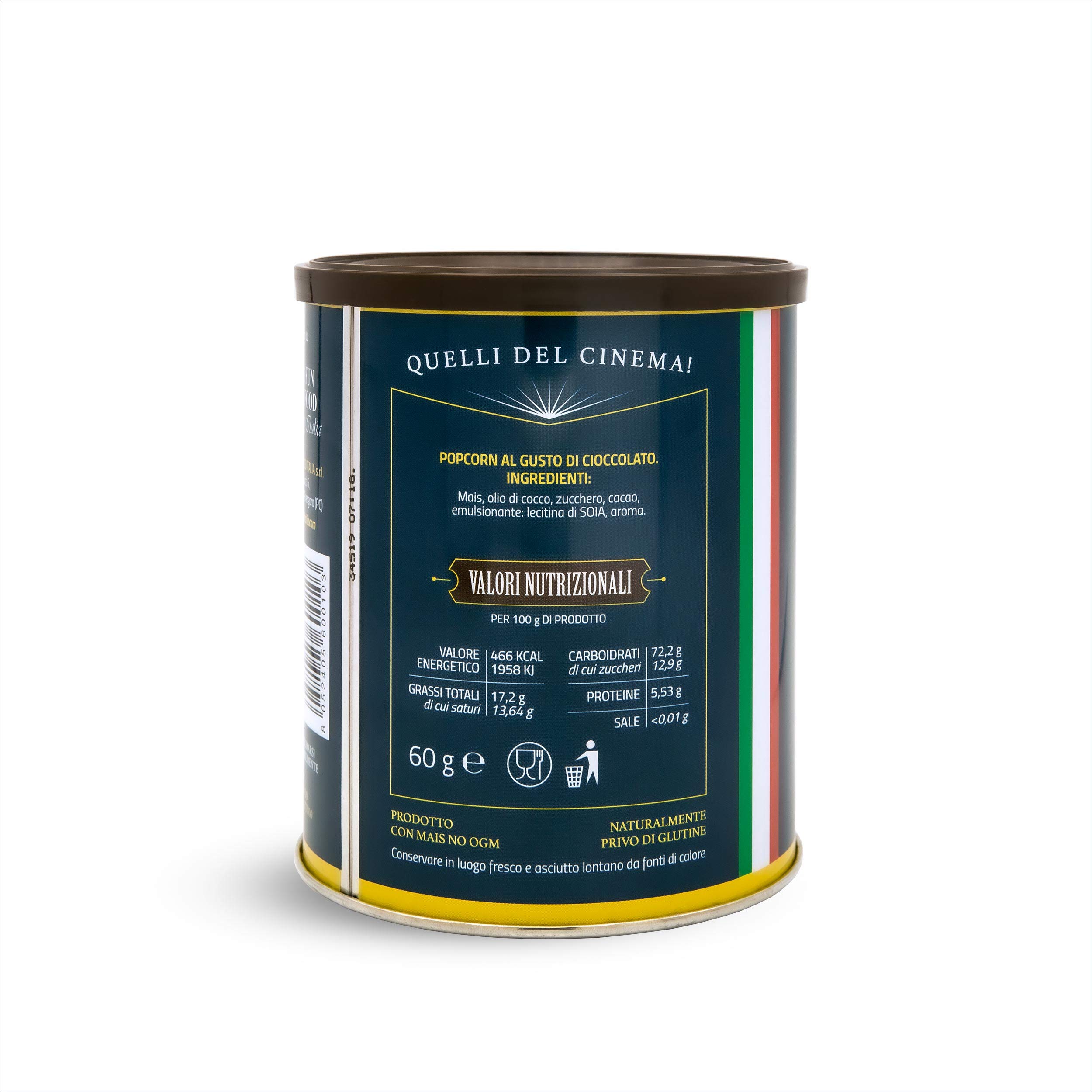 Fun Food Italia Popcorn Gold Premium Gusto Cioccolato - senza glutine - confezione risparmio da 12 barattoli da 60 g cad