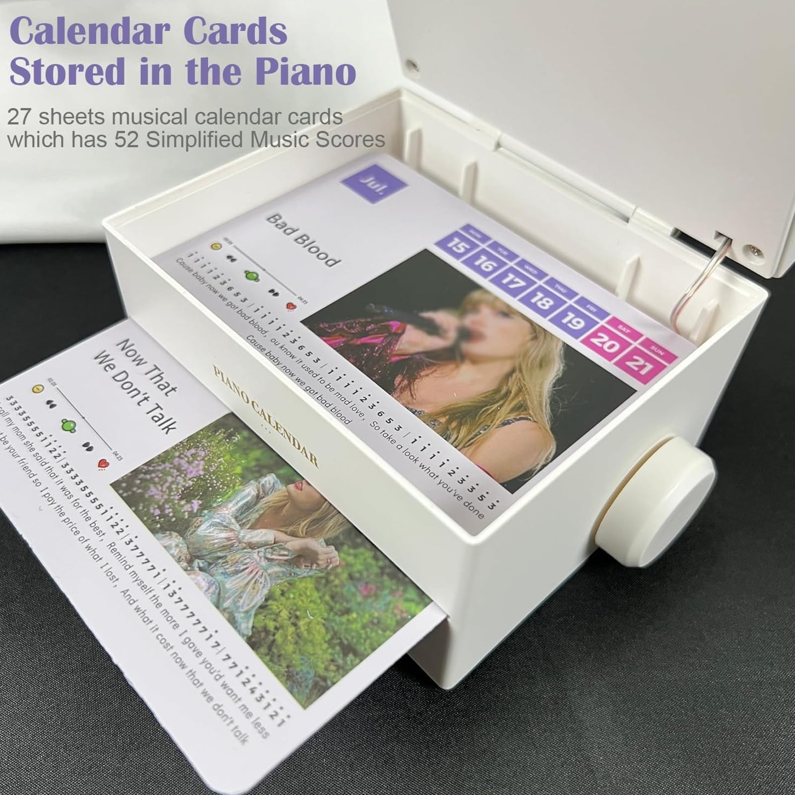 Calendario da Tavolo per Pianoforte riproducibile 2024, Calendario Taylor Mini Piano, Volume Regolabile, con 52 spartiti su 27 Carte, Ottimo Regalo per la Famiglia e Gli Amici (White)