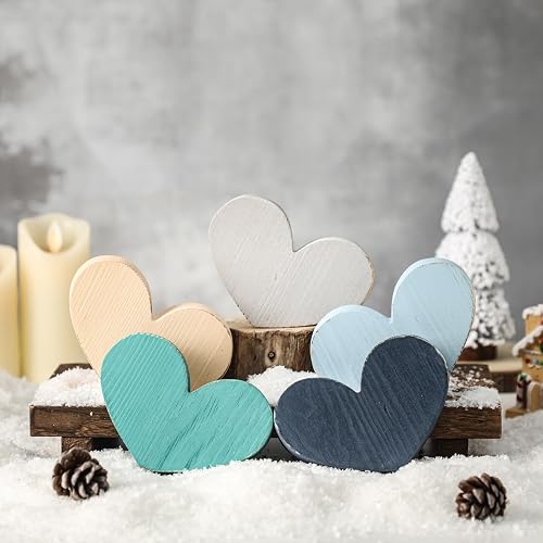5PCS Summer Blue Wood Heart Decor - Tiered Tray Decor