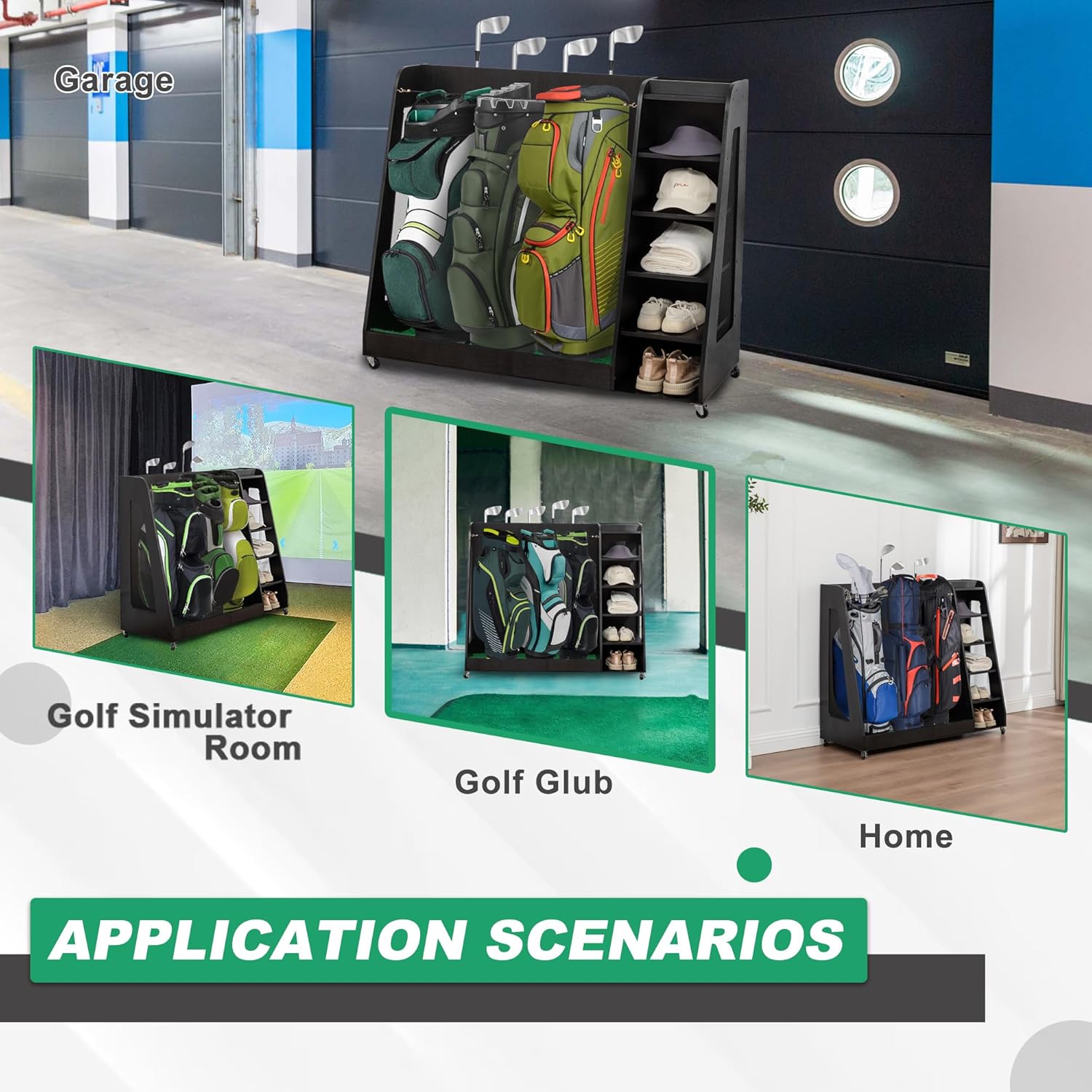 Wooden Golf Club Storage for Garage with Wheels 47.24× 17.7×39.96in Organizer for Golf Bag and Equipment Accessories,Easy Assemble Golf Club Stand/Holder,for Home, Garage, Club, Shed, Basement