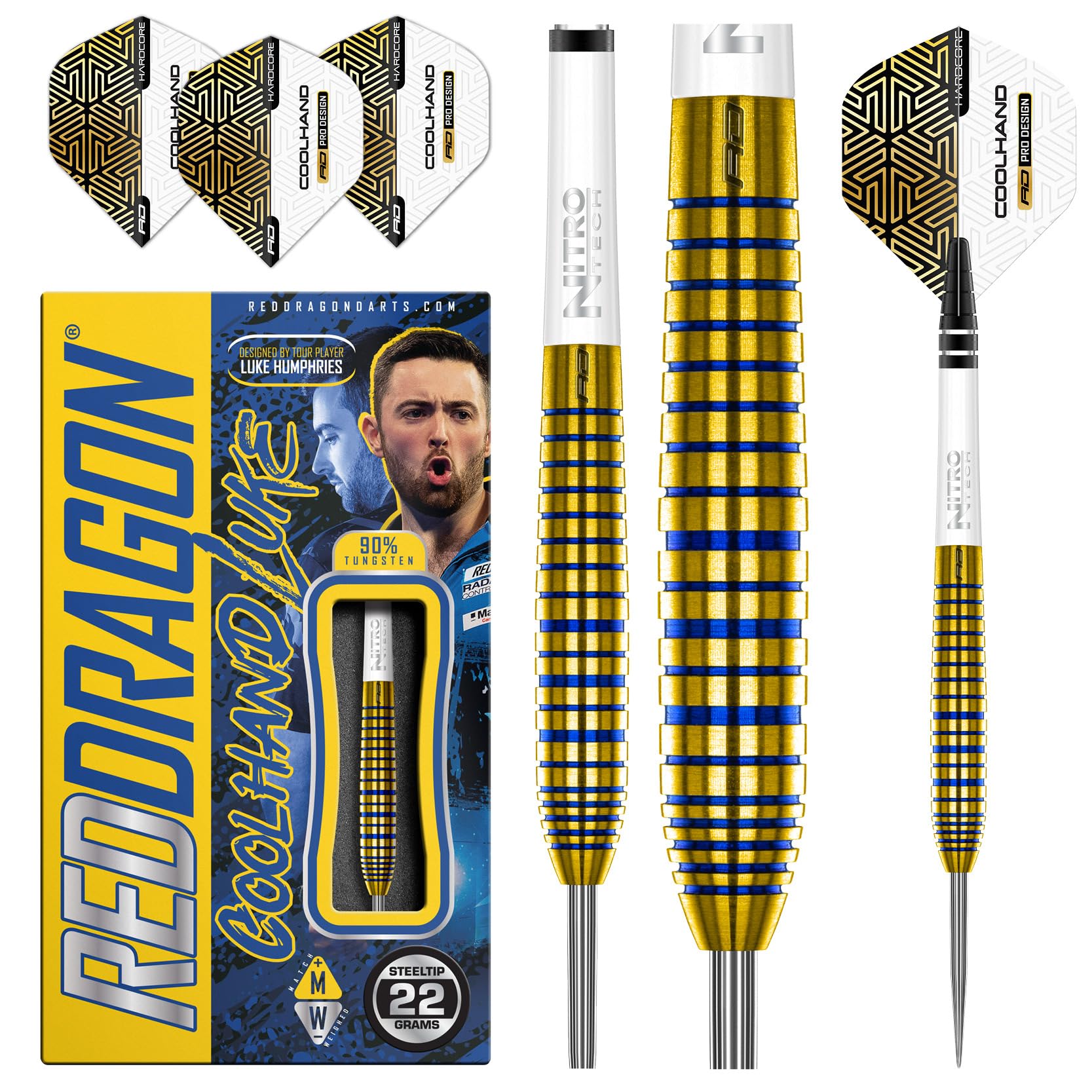 RED DRAGON Luke Humphries TX Series Premium Tungsten Darts Set with Flights and Stems
