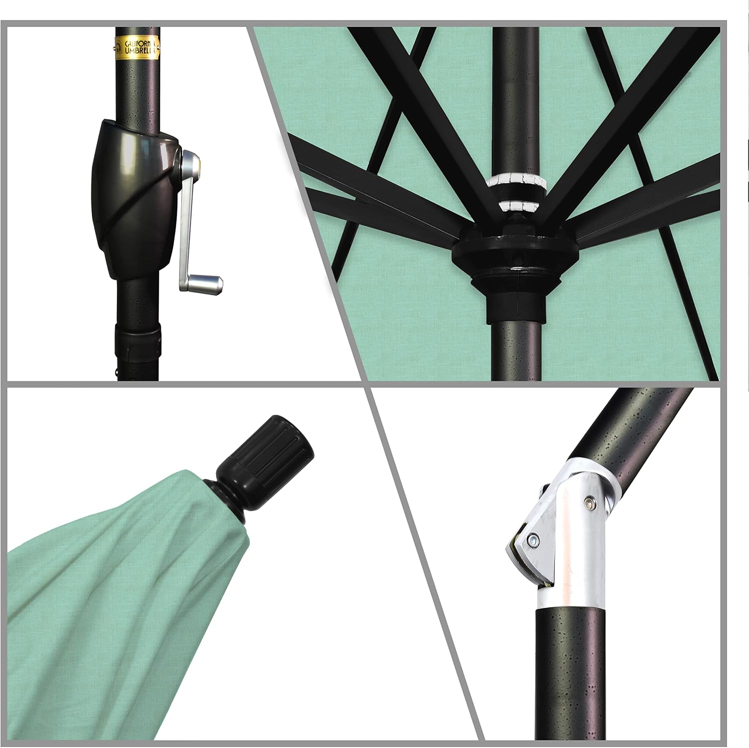 California Umbrella 7.5' Round Aluminum Market Umbrella, Crank Lift, Push Button Tilt