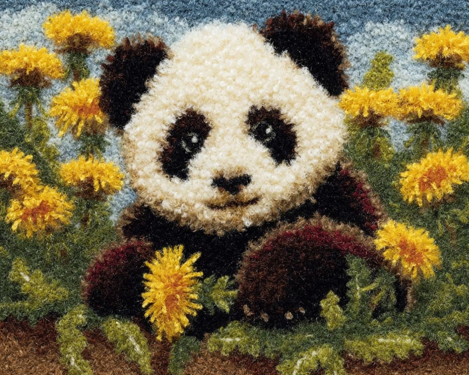 Wallphantom Latch Hook Kits for Adults Beginners Rug,Pandas and Dandelions,Latch Hook Craft Kits Carpet Crochet Kits DIY Rug Making Needlework for Home Decoration,80x115cm
