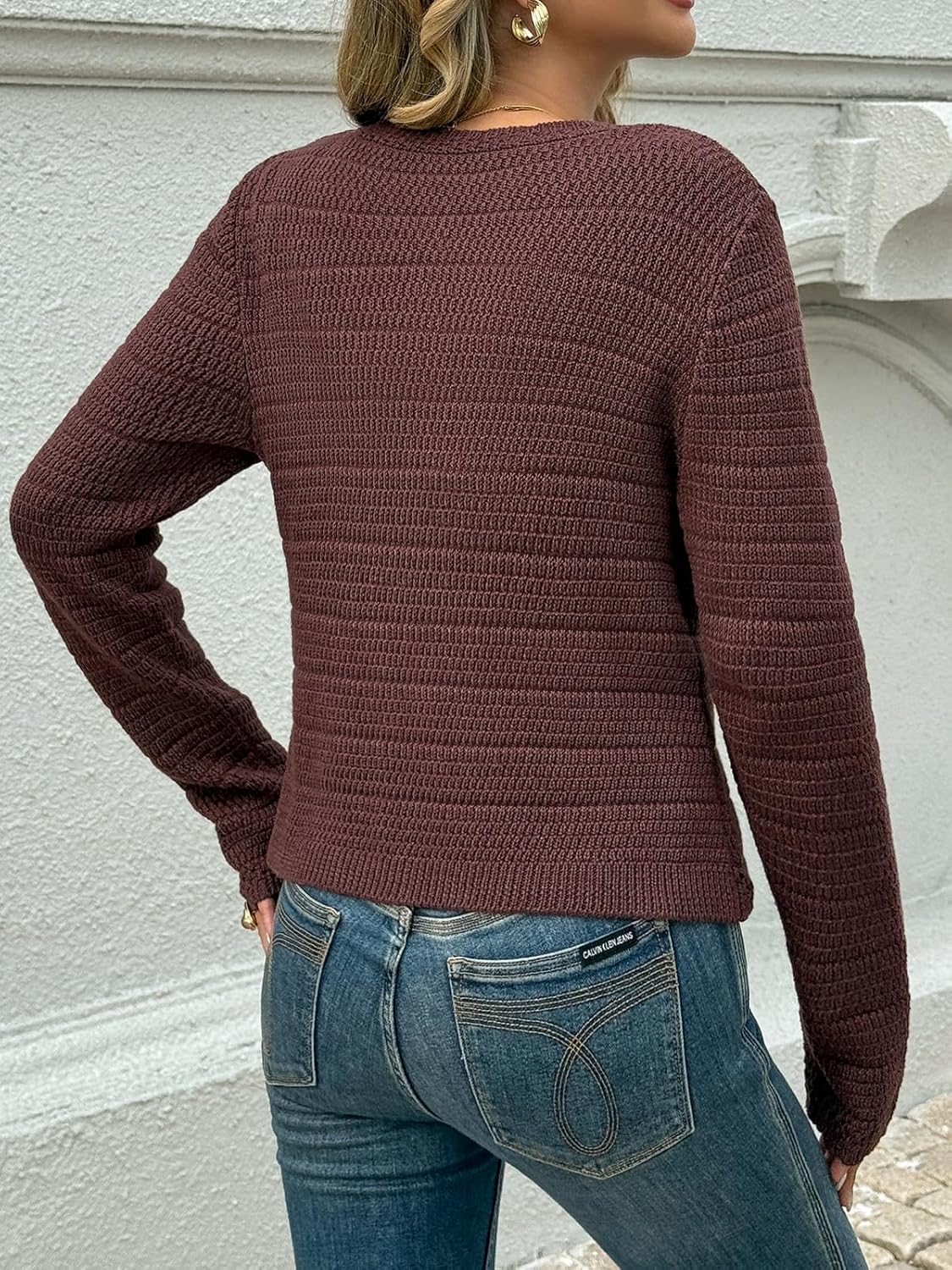 Womens Cardigan Sweaters Trendy Cropped Button Up Long Sleeve V Neck Loose Boho Casual Knit Tops Fall Outfits - Image 5