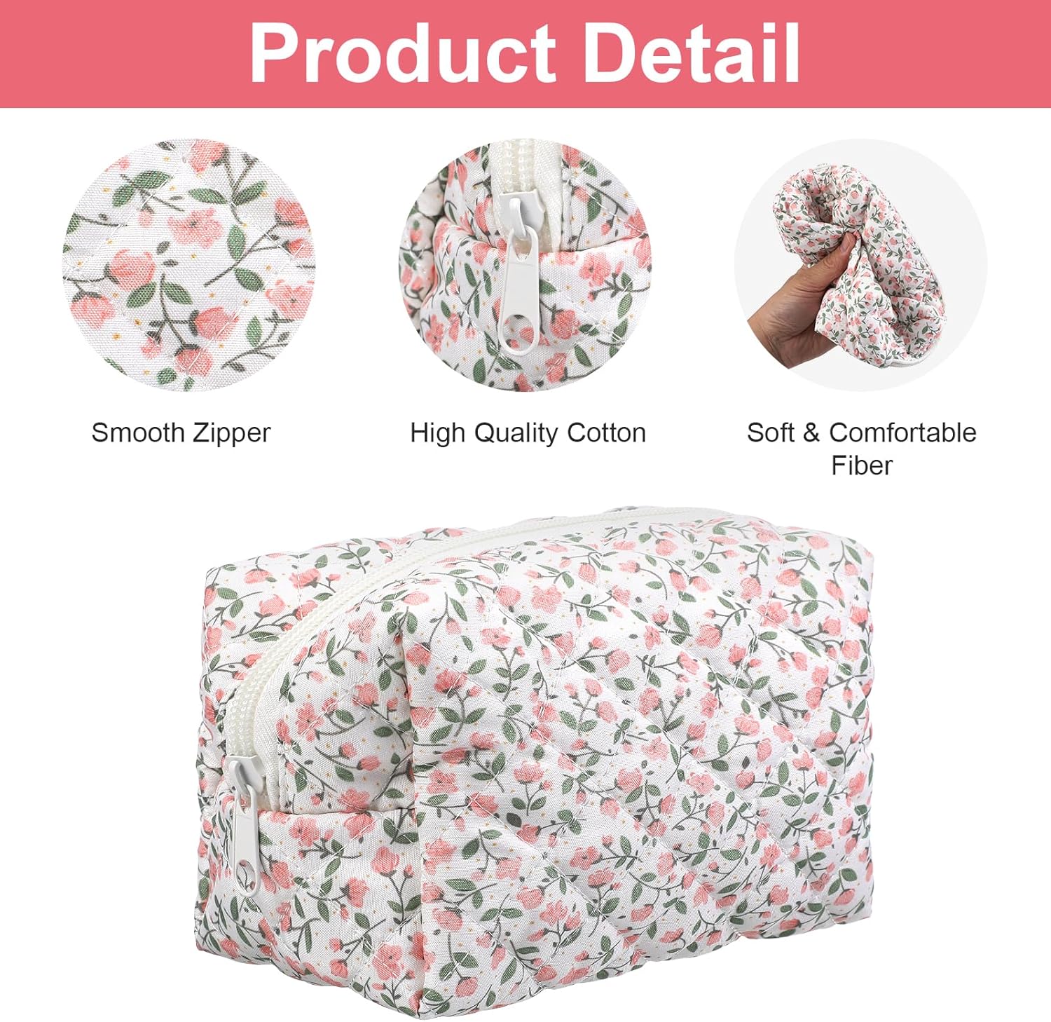 10 Packs Quilted Makeup Bag Different Stylish Floral Designs Flower Theme Toiletry Cosmetic Bag Aesthetic Makeup Pouch Floral Emergency Kit Pouch for Traveling