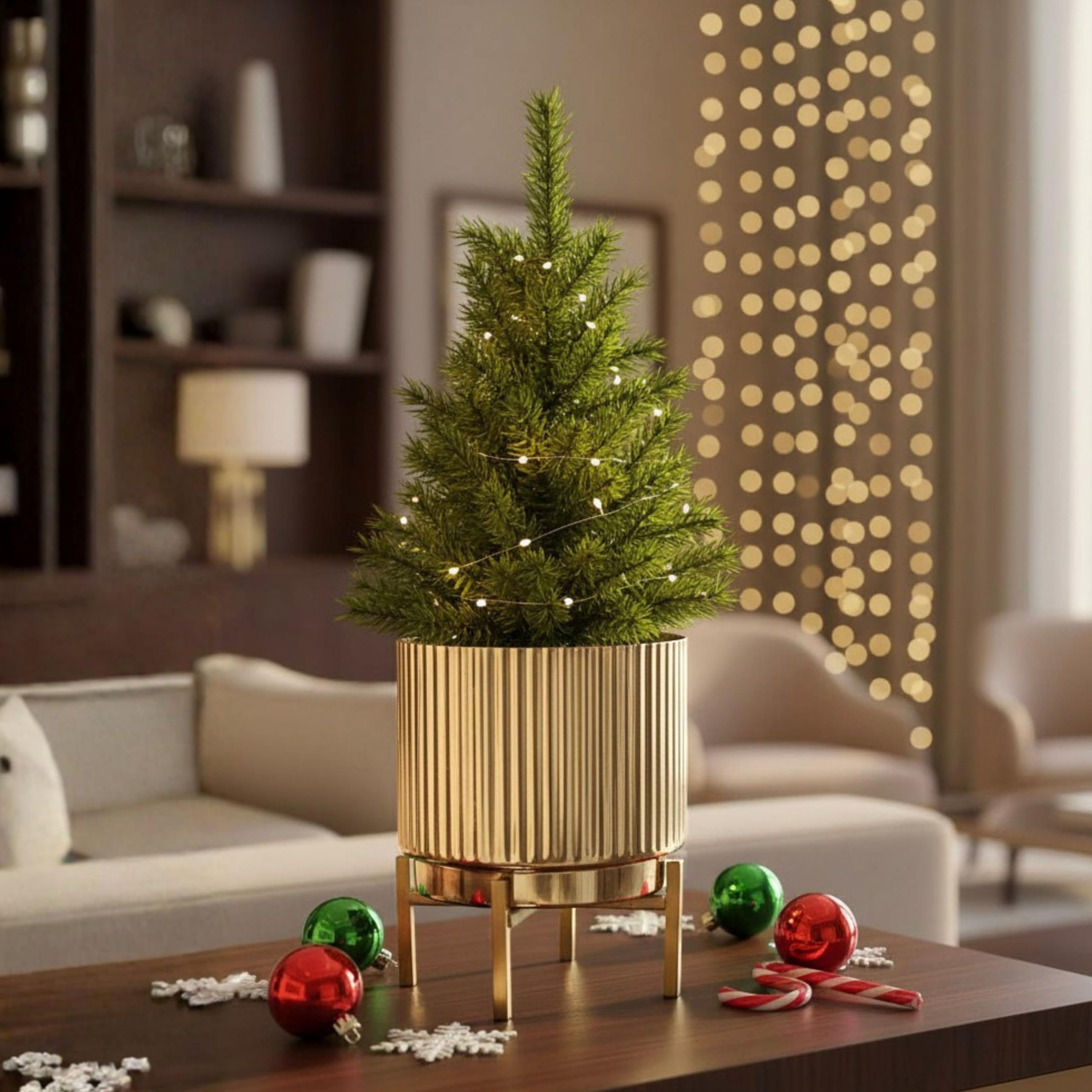 Gold Fluted Planter with Stand - Elegant Home Decor -9