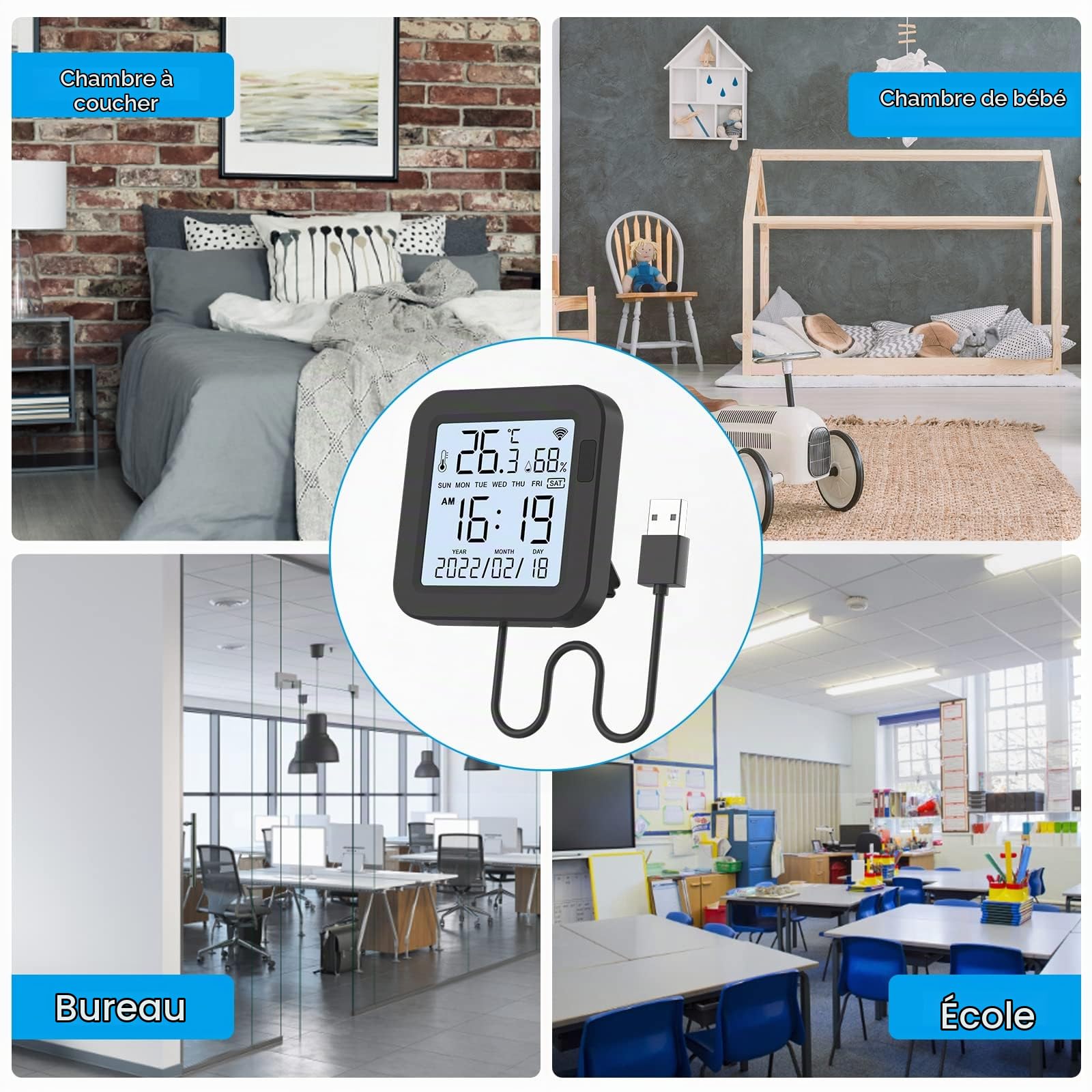 eMylo Thermomètre Hygromètre Intérieur, Télécommande Universelle Intelligente WiFi IR, Compatible avec Alexa, grand écran avec rétroéclairage Hygromètre pour la maison/le bureau