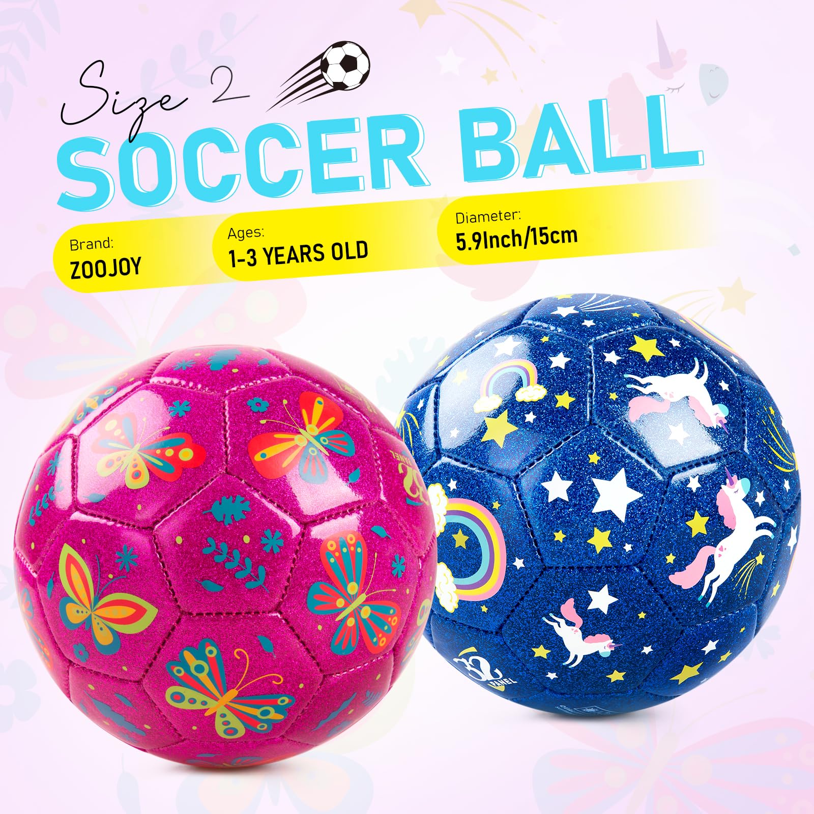 Vastoy Size 2 Toddler Football for 1-6 Year Olds, Kids Football with Unicorn & Schmetterling Patterns, Kids Soccer Ball - Image 2