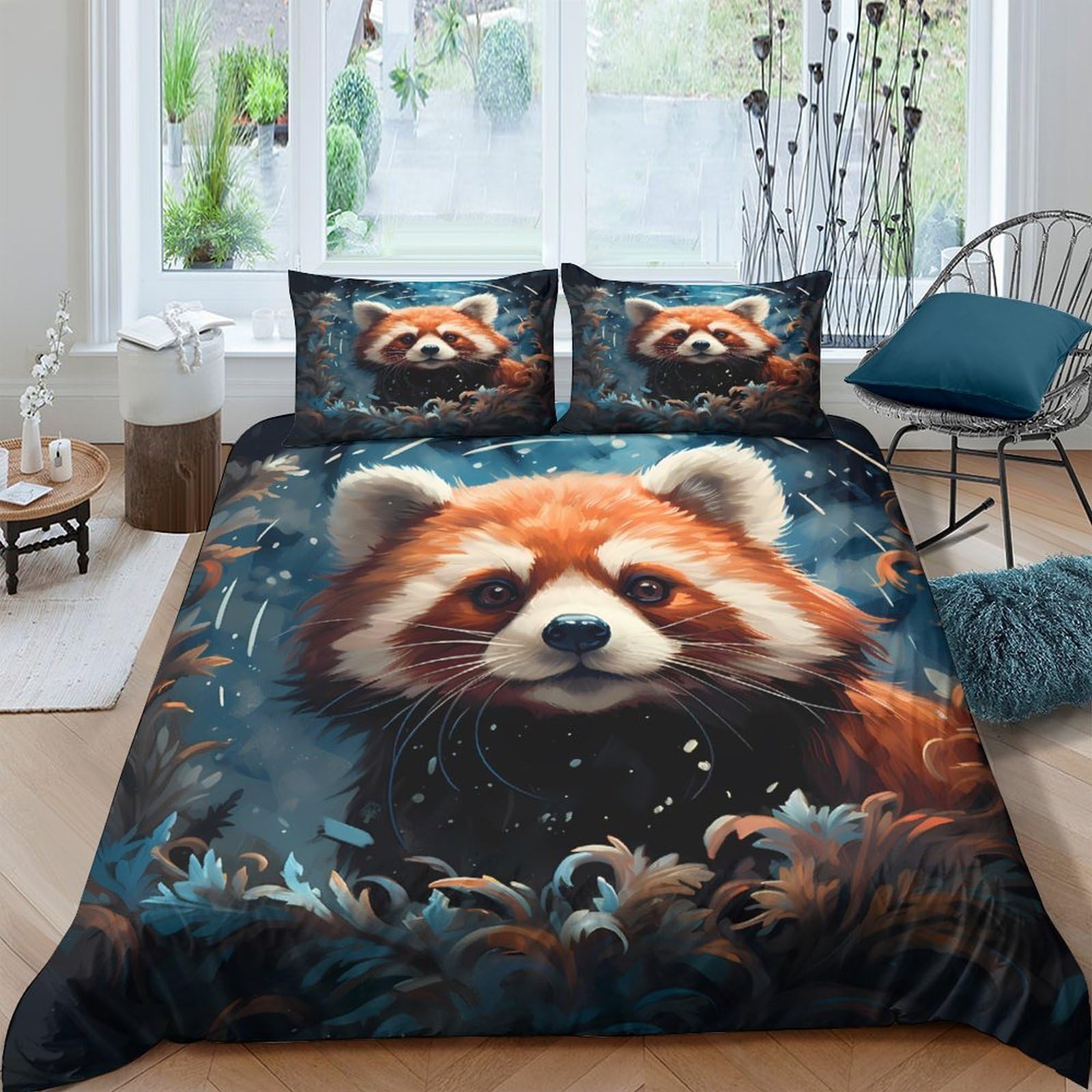 Ctjqhvkz Style-10 3D Printed Red Panda Forest Fitted Sheet Microfiber Soft Anti-Slip Bed Sheet For Bedroom Guestroom Decor Machine Washable Single（135X200cm）