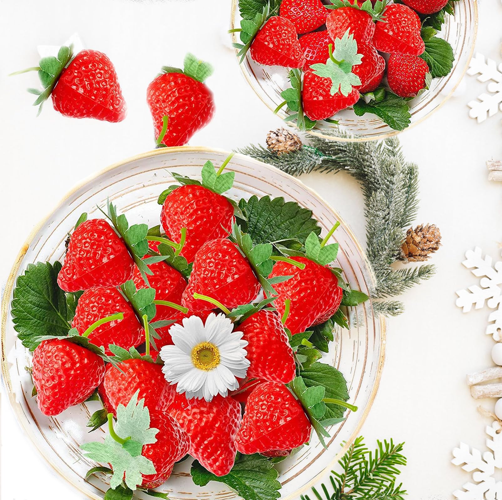 Fragole Finte Decorativo - 40 Pezzi In PVC Realistico Per Centrotavola E Feste