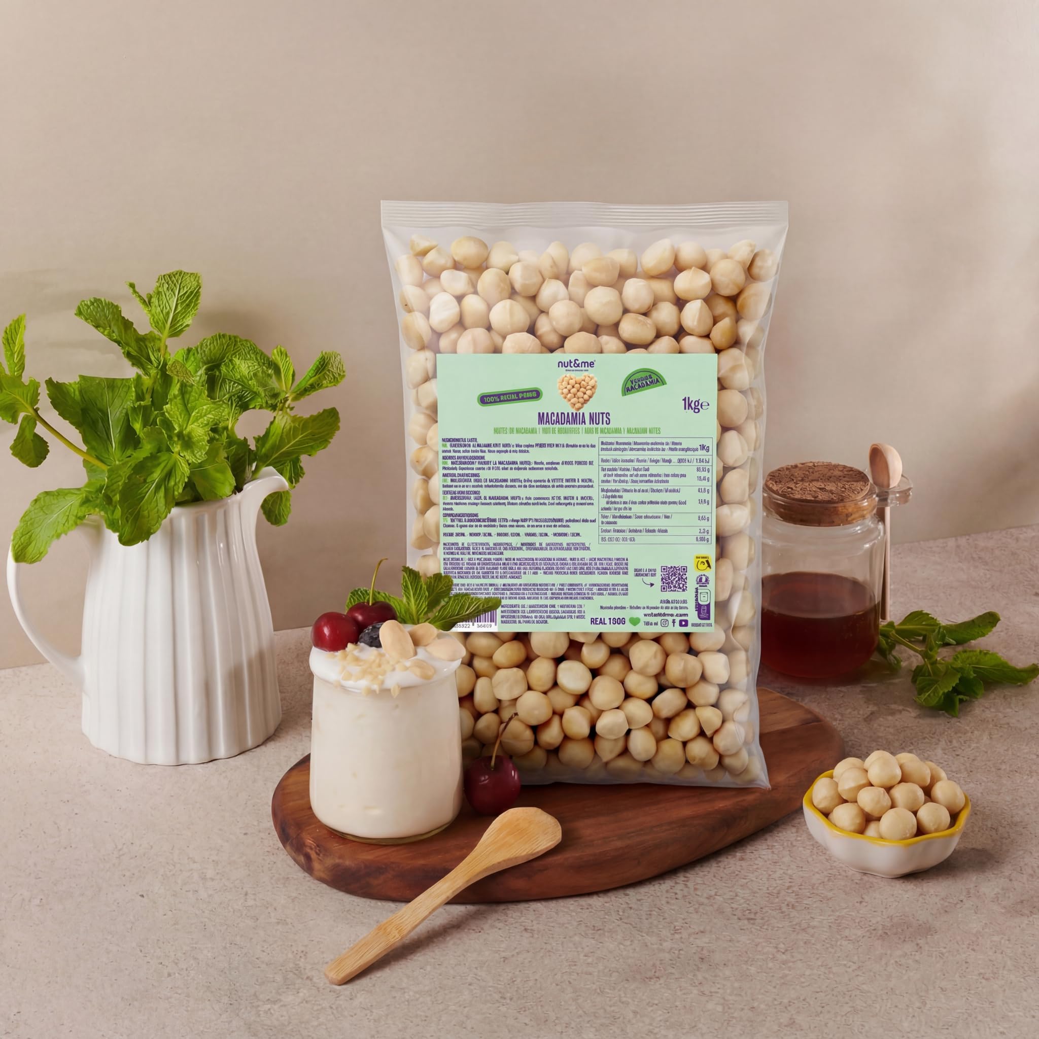nut&me Noix de Macadamia 1 kg | Noix macadamia entières, sans coque, sans gluten ni additifs | Idéales pour snack, pâtisserie, granola, salades et recettes sucrées