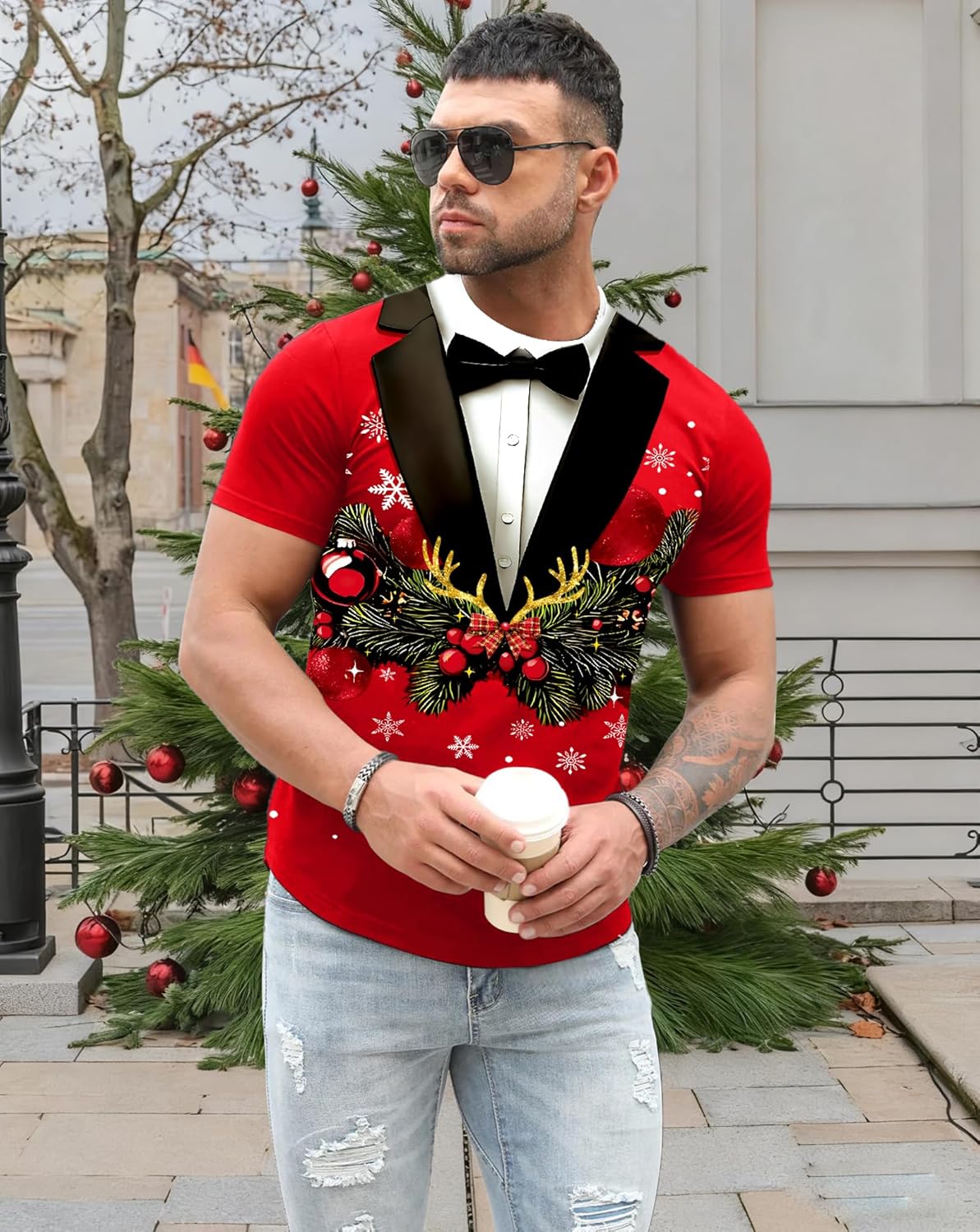 Christmas Shirts for Men: Christmas Tree Graphic Tees Merry Christmas Tshirt Xmas Holiday Tops - Image 4