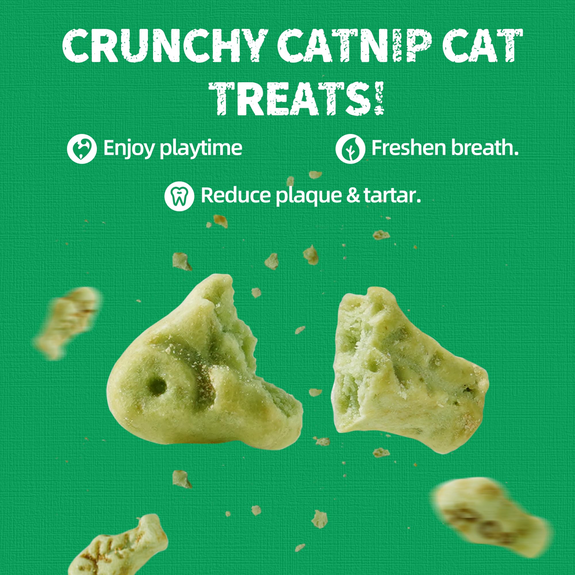Just Try 13.4 OZ Cat Catnip Treats with Green Tea & Seaweed, Healthy Cat Breath Freshener Treats, Training Biscuits and Dental Care (Natural Salmon Flavor)