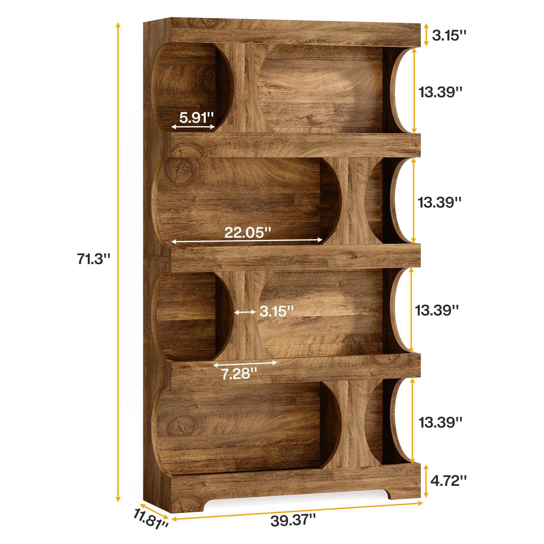 Condition photo showing Good Condition for tribesigns 71" tall bookcase, 4-tier s-shaped bookshelf, wood decorative storage shelving, modern freestanding display shelves, large library book shelf unit for home office living room bedroom, brown