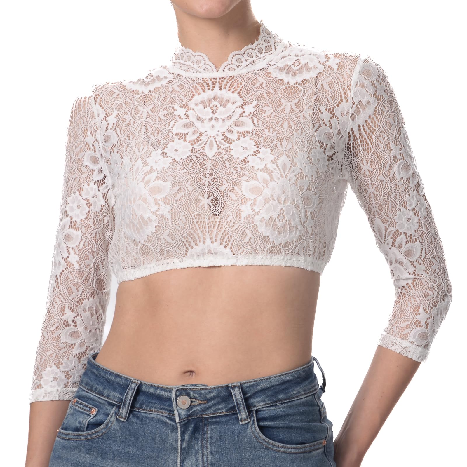 Dirndlbluse Spitze Hochgeschlossen Dirndl Bluse Damen Langarm