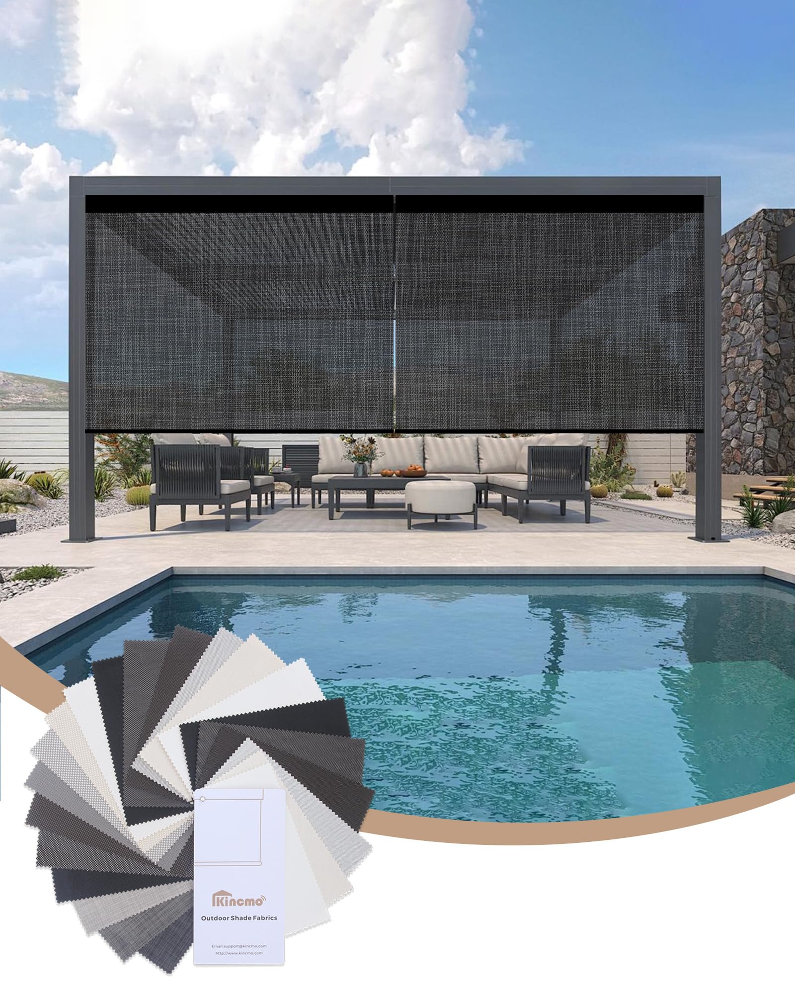 Kincmo Motorized Outdoor Shades for Patio Fabric Samples