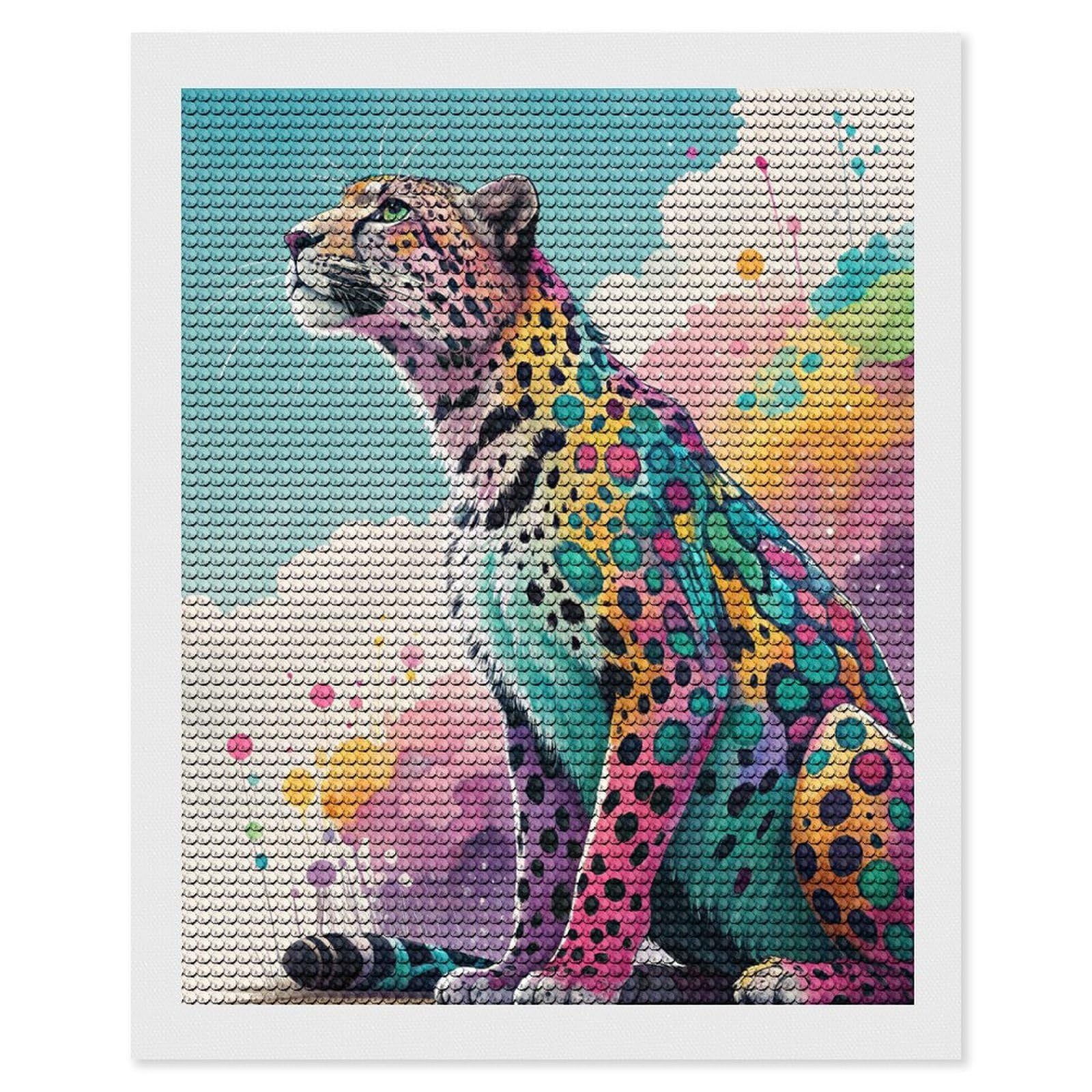 Junmoney Colorful Jaguar in A Dreamy Sky DIY Diamond Art Canvas Kit 16"x20", Christmas Gift, for Family Craft Time, Leisure Activity, Home Wall Art