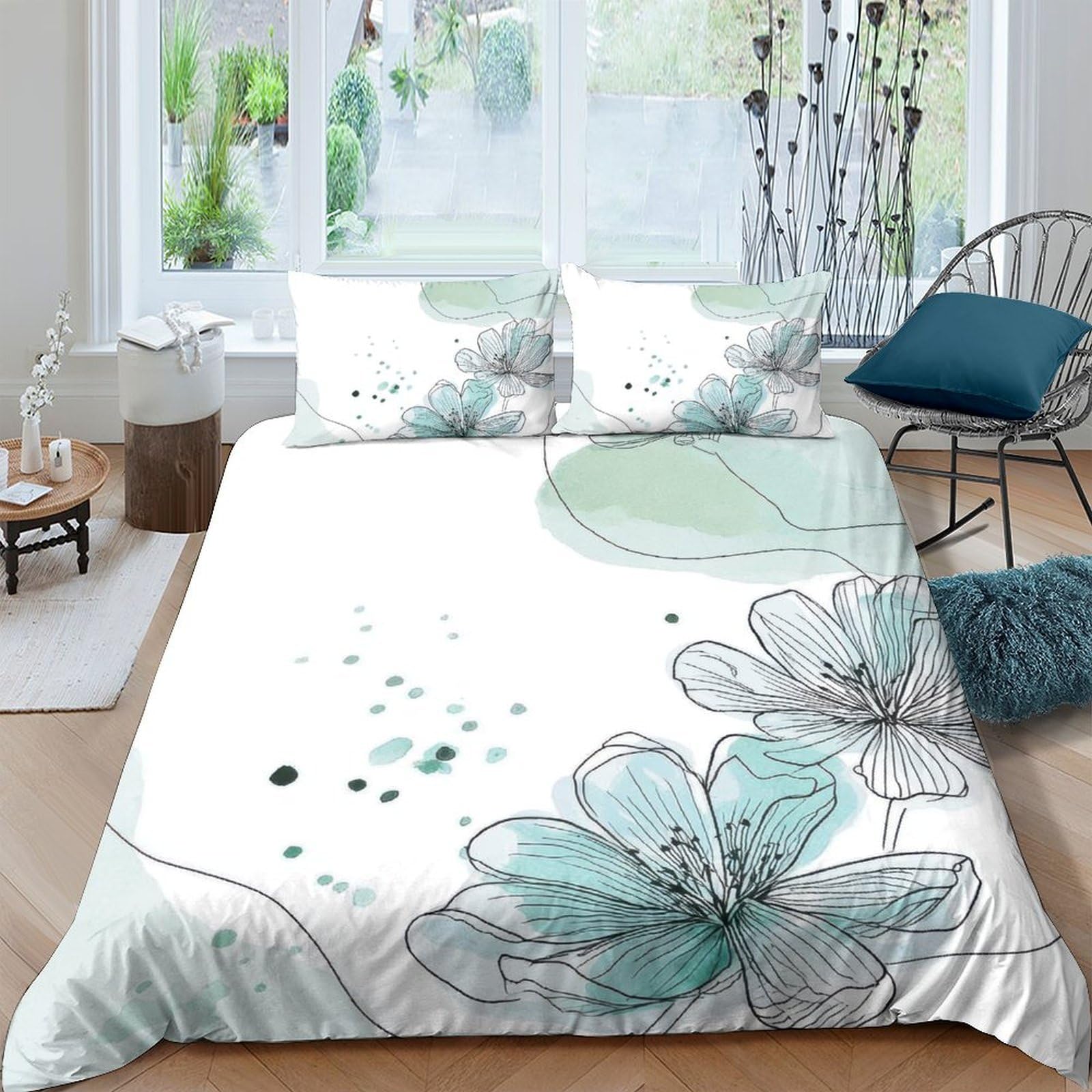 Ctjqhvkz Style-10 3D Printed Blue Floral Fitted Sheet Microfiber Soft Botanical Mattress Cover For Bedroom Guest Room Dustproof Decor Single（135X200cm）