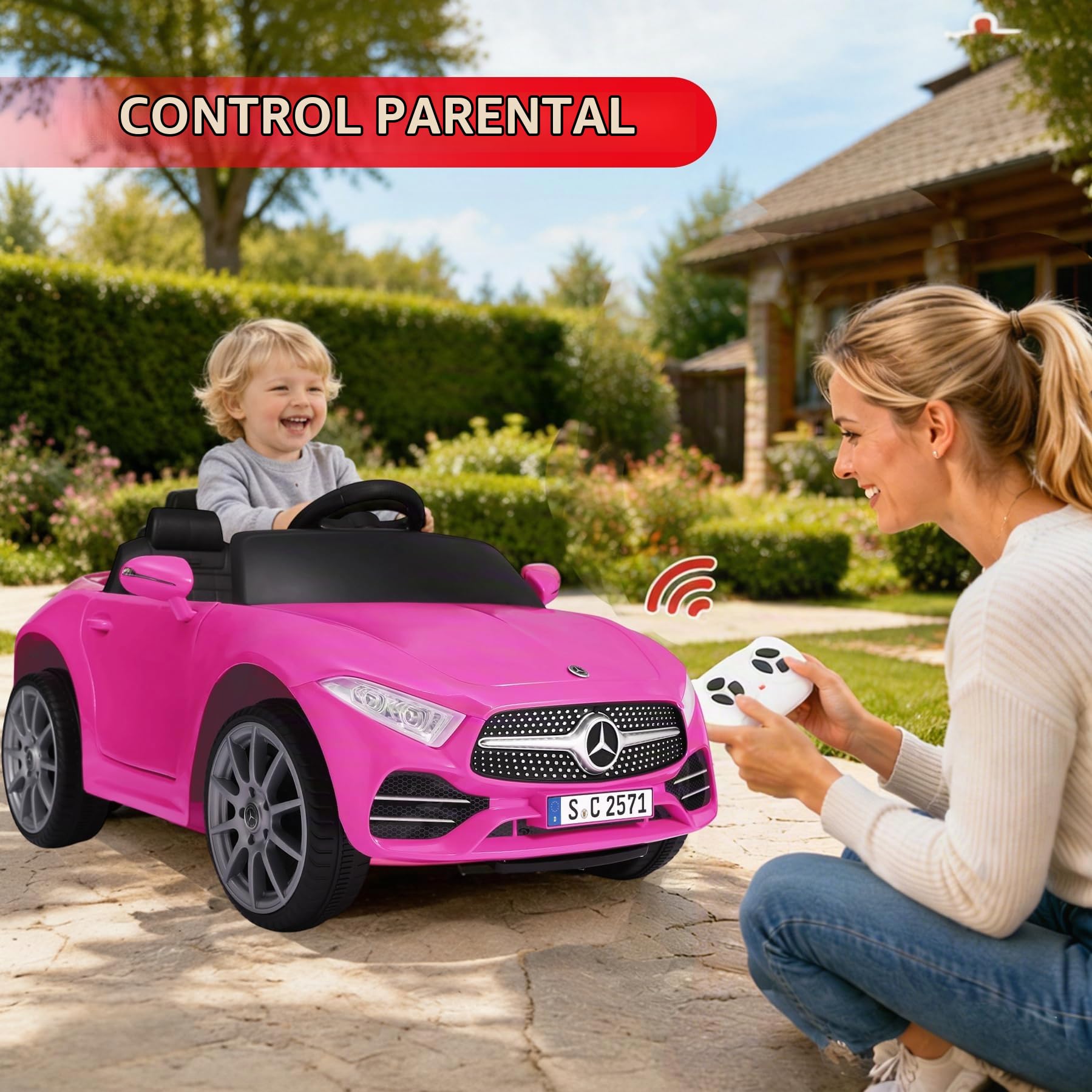 ORYXEARTH Coche eléctrico para niños, 6 V, con mando a distancia de 2,4 G, bocina, música Bluetooth, USB y batería de plomo AGM, motores de 25 W, 2-5 km/h, para niños de 3 a 6 años, rosa