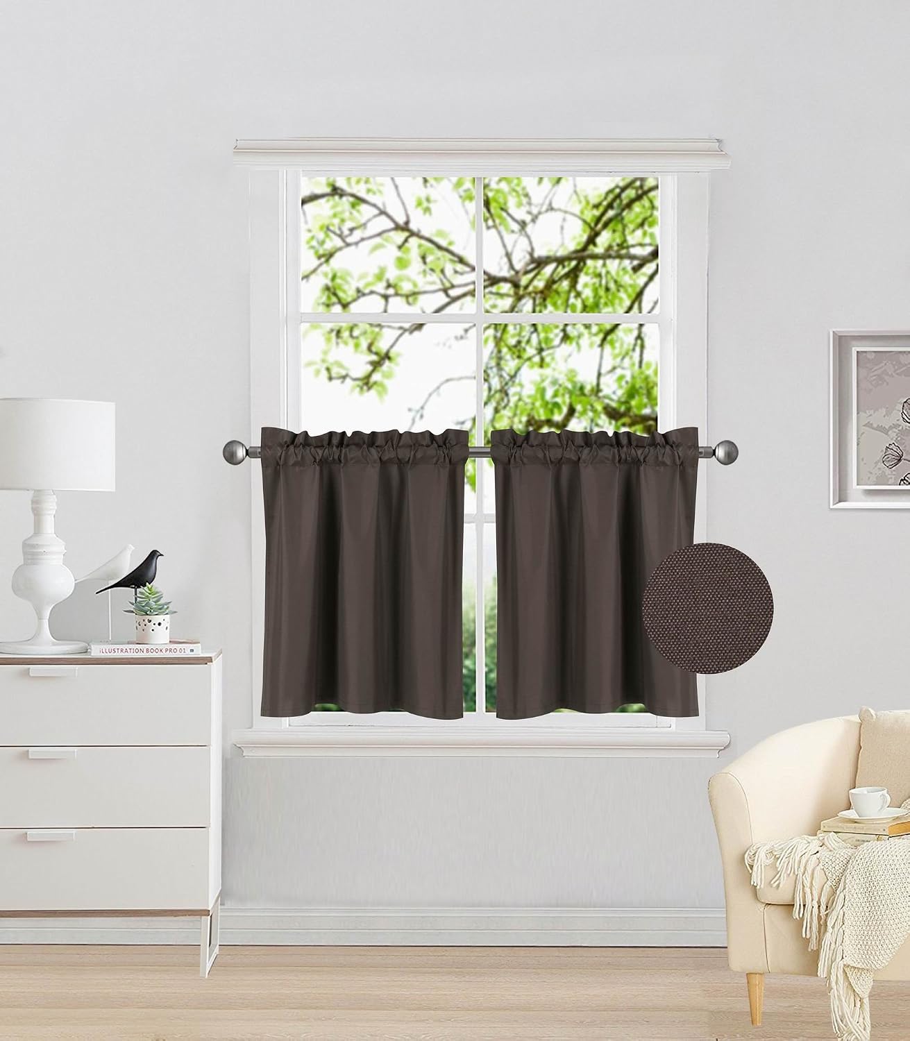 Elegant Home 2 Panels Tiers Small Window Treatment Curtain Insulated Blackout Drape Short Panel 28" W X 24" L Each for Kitchen Bathroom or Any Small Window # R16 (Taupe)