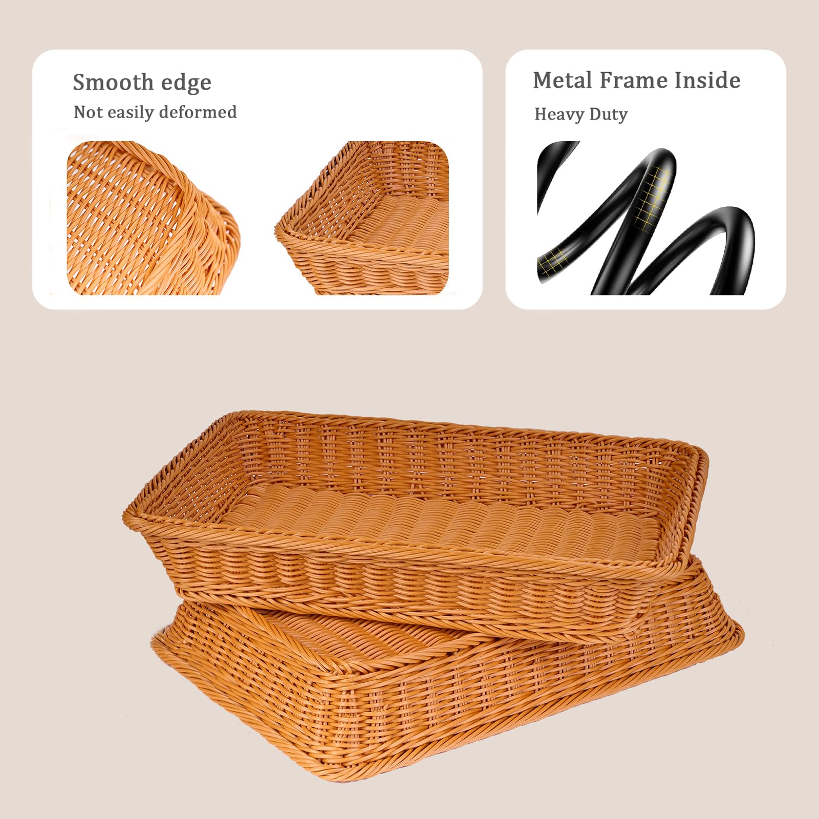 Cesta de pan, cesta de mimbre de 16 pulgadas, paquete de 10 cestas de pan para servir, cestas rectangulares impermeables para verduras, frutas, lavado y almacenamiento de alimentos