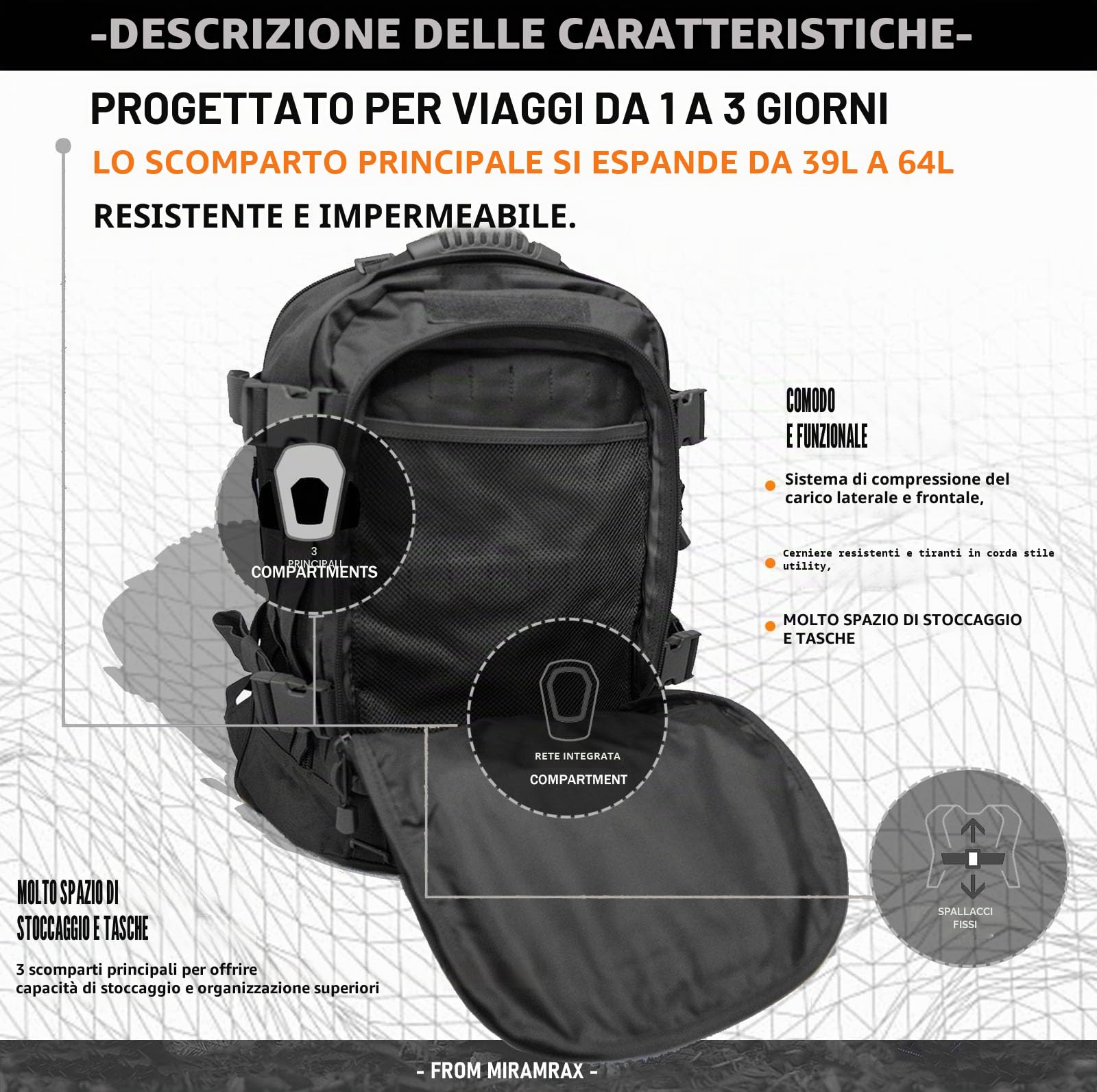 Miramrax Zaino tattico militare da uomo, zaino da assalto per uomo, zaino con sistema Molle Bug Out, zaino da 3 giorni per escursionismo