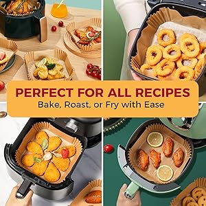 Air Fryer Liners Disposable - 125Pcs 4.7In Square Parchment Paper for Air Fryer, Non-Stick Airfryer Basket Liners for Steamer Microwave Oven