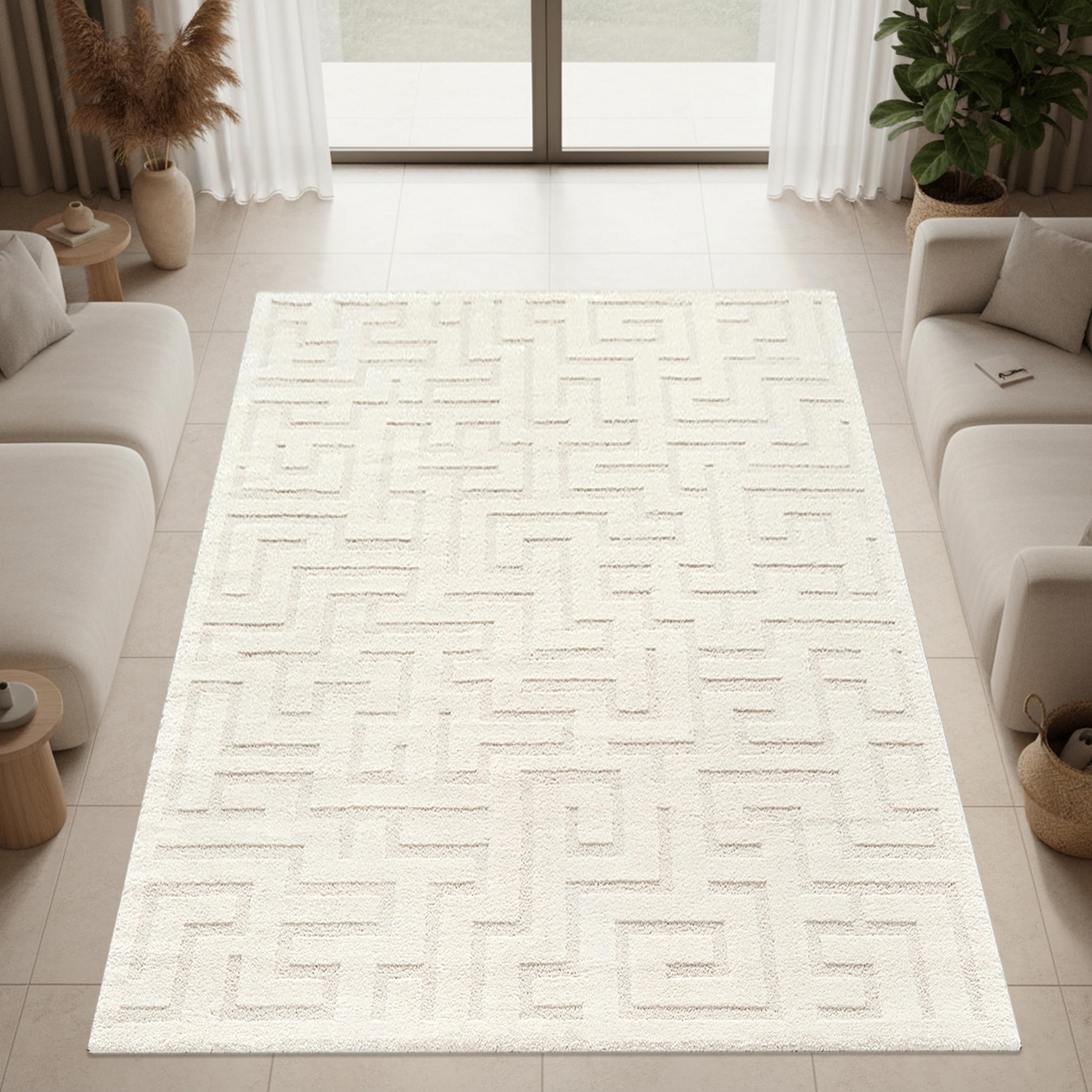 Tapis de salon élégant effet profond au design géométrique raffiné