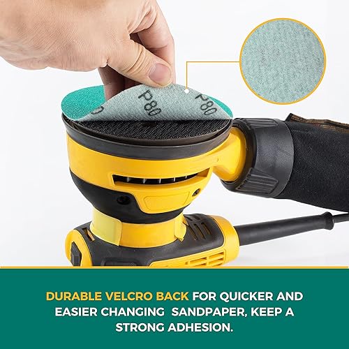 Miniatura 6 de S SATC Papel de arena de 5 pulgadas, discos de lijado con gancho y bucle, disco de lijado de película verde de grano 180, paquete de 50 almohadillas