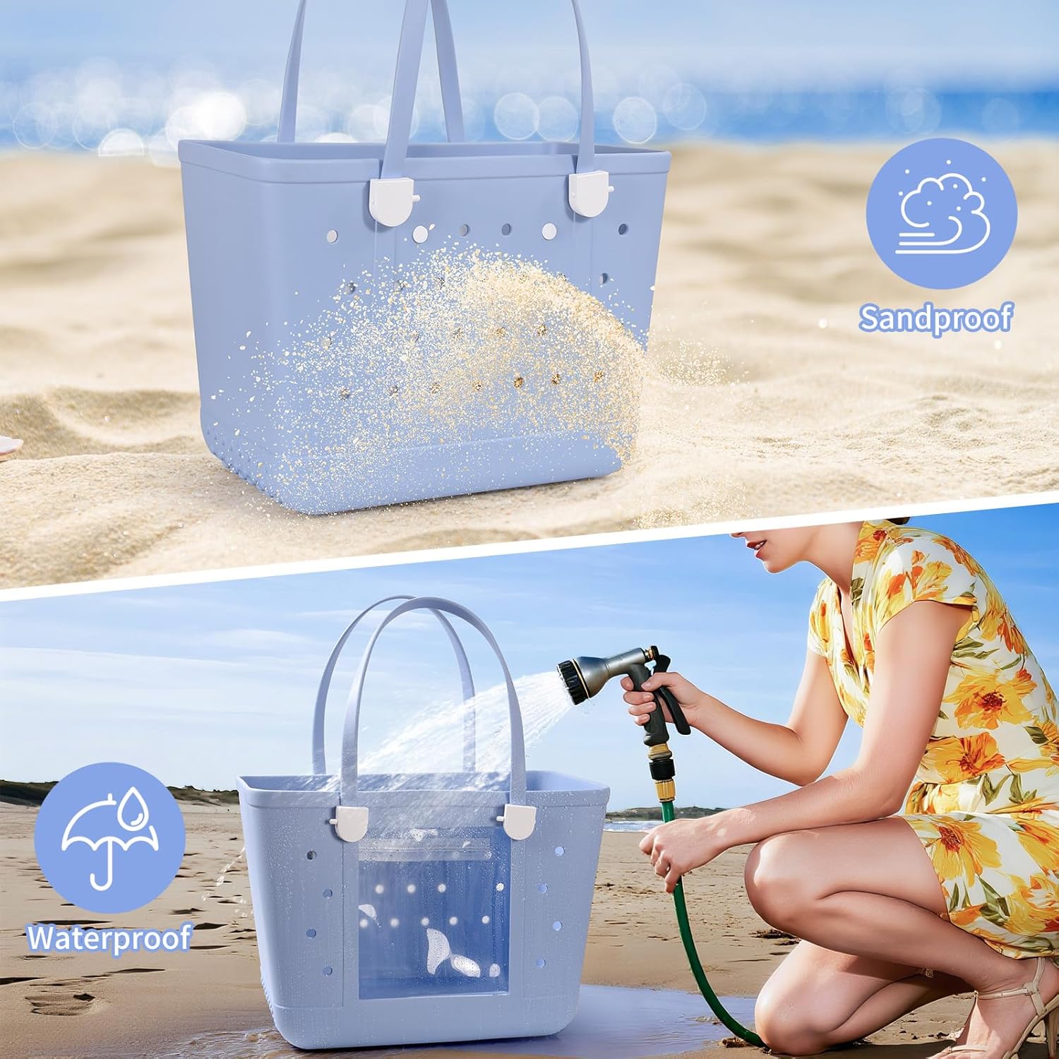 Small Rubber Beach Bags for Kids, Waterproof Sandproof Rubber Tote Bags Pool Bag for Travel, Boat, Sport - Image 8