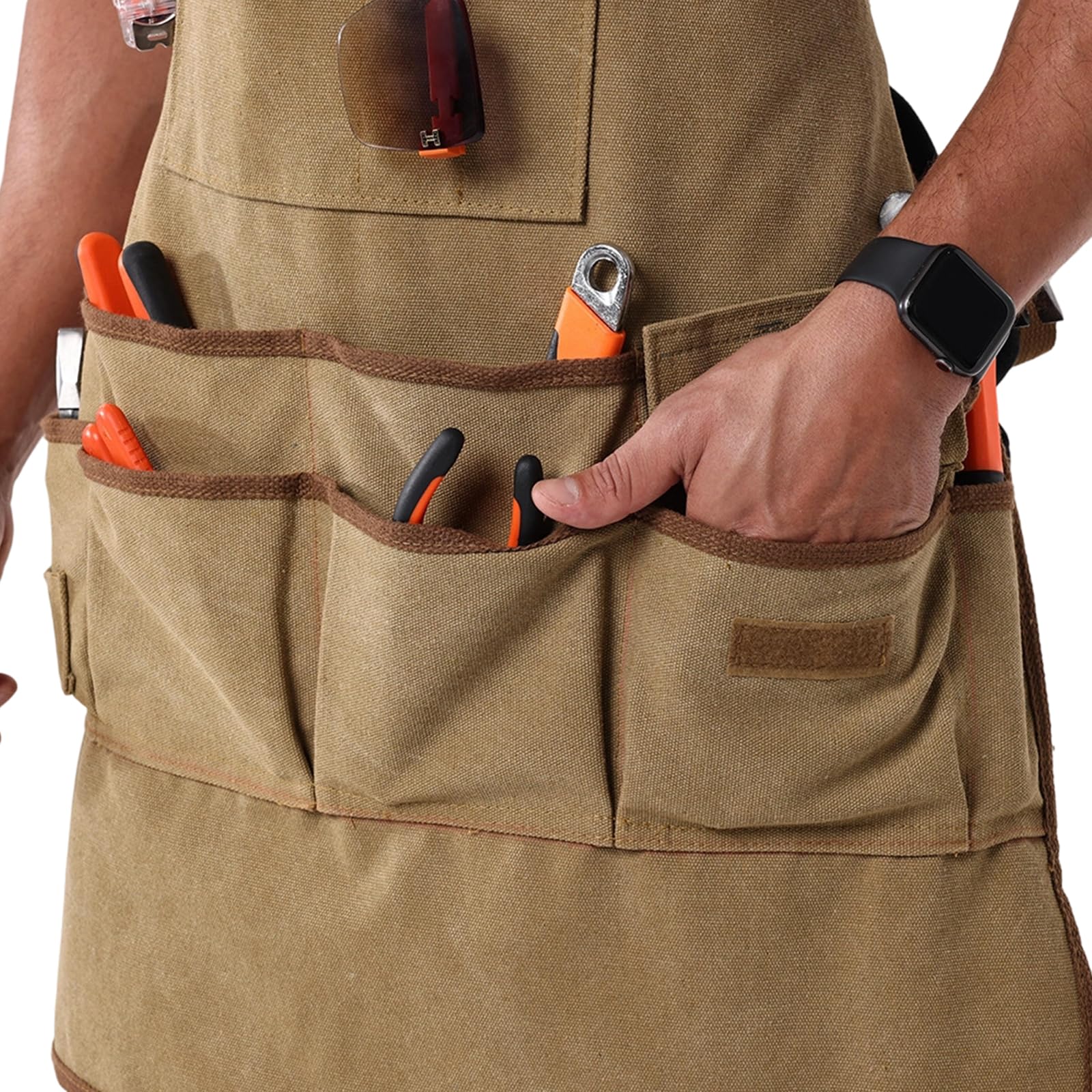 Delantal de trabajo de lona diseñado para mayor durabilidad con correas acolchadas y numerosos bolsillos para guardar todas las herramientas de forma segura en carpintería Delantal impermeable