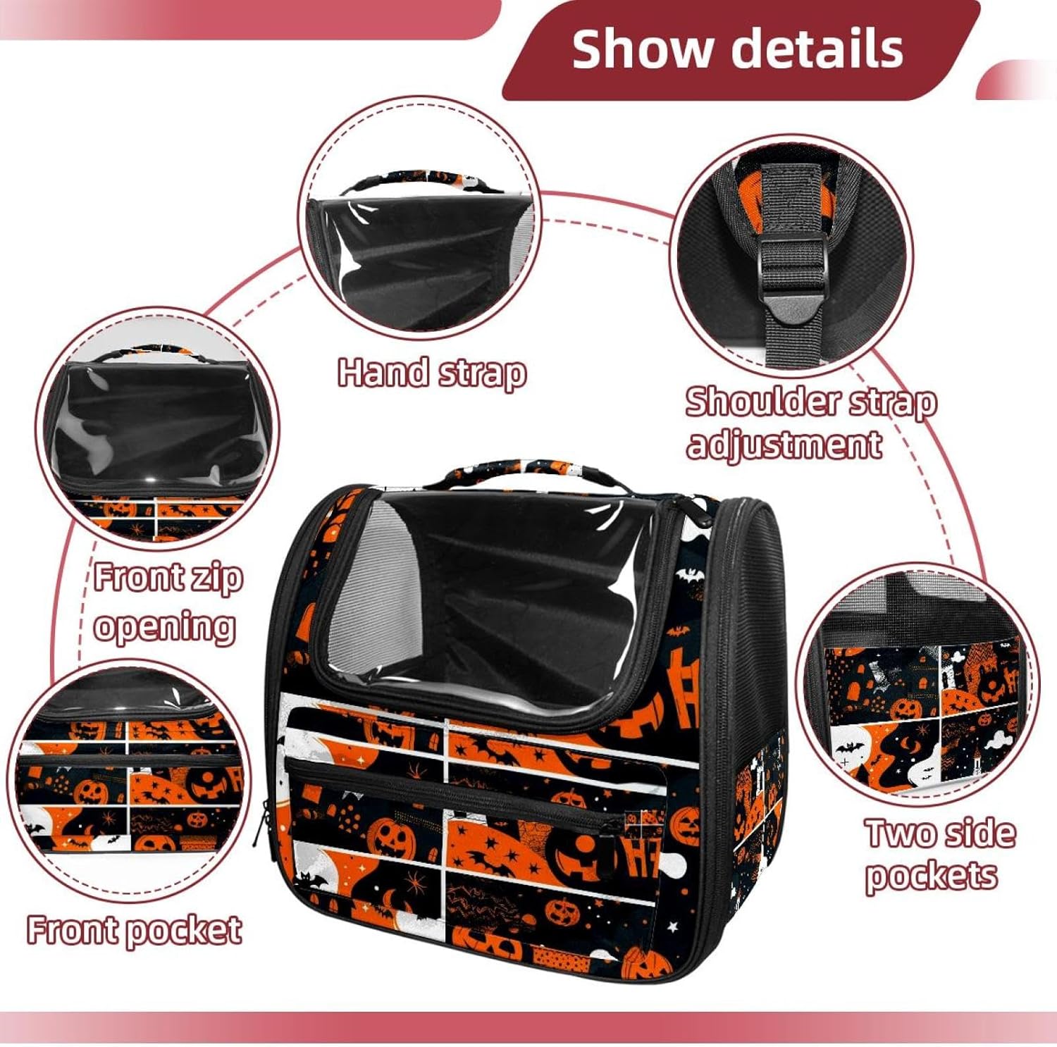 Portable Travel pet Backpack Carrier Hamster Bag Small Dog cat Carrier Breathable Hang Bag, Happy Halloween Holiday 5