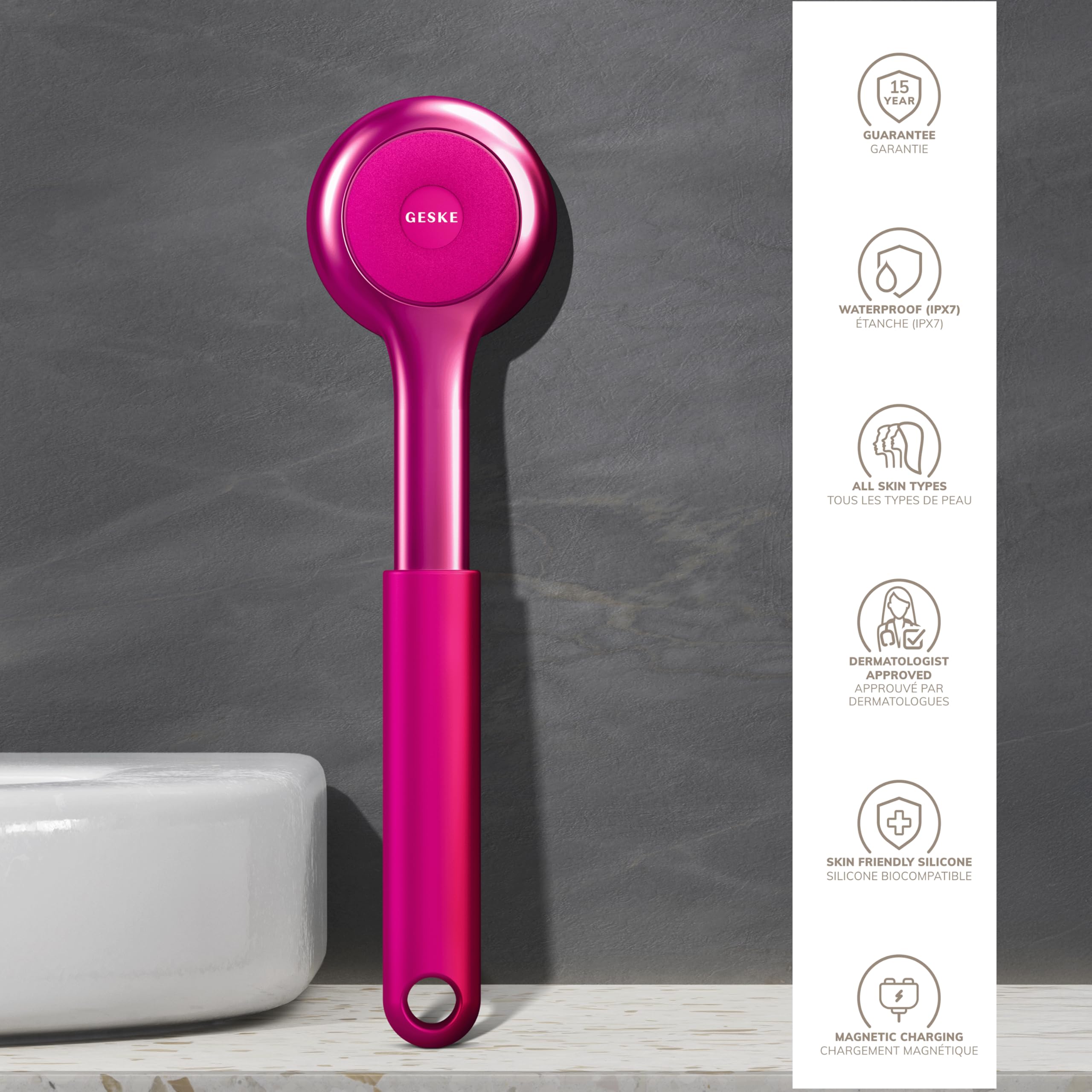 GESKE Sonic Full-Body Brush & Intensive Exfoliator | 8 in 1 | Elektrische Körperreinigungsbürste & Intensivpeeling | Tiefenreinigung | SmartSonic Pulsations | Weiche Silikonnoppen & Peeling-Aufsatz