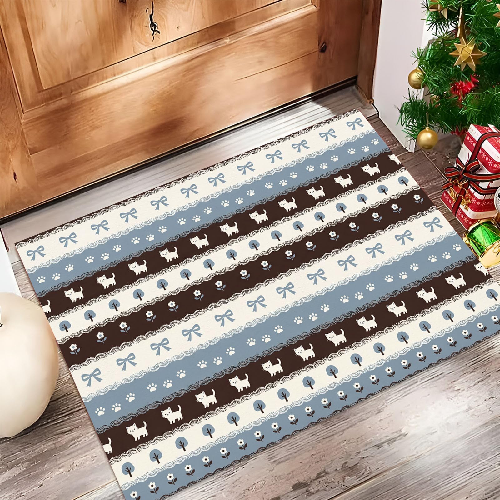 Bleu Clair Brumeux Rayures Coréennespaillasson Durable Et Antidérapant Retient L’Eau Et Les Saletés Facile À Nettoyerpaillasson Interieur80 X 120 Cm Tapis D'Entrée Antidérapant