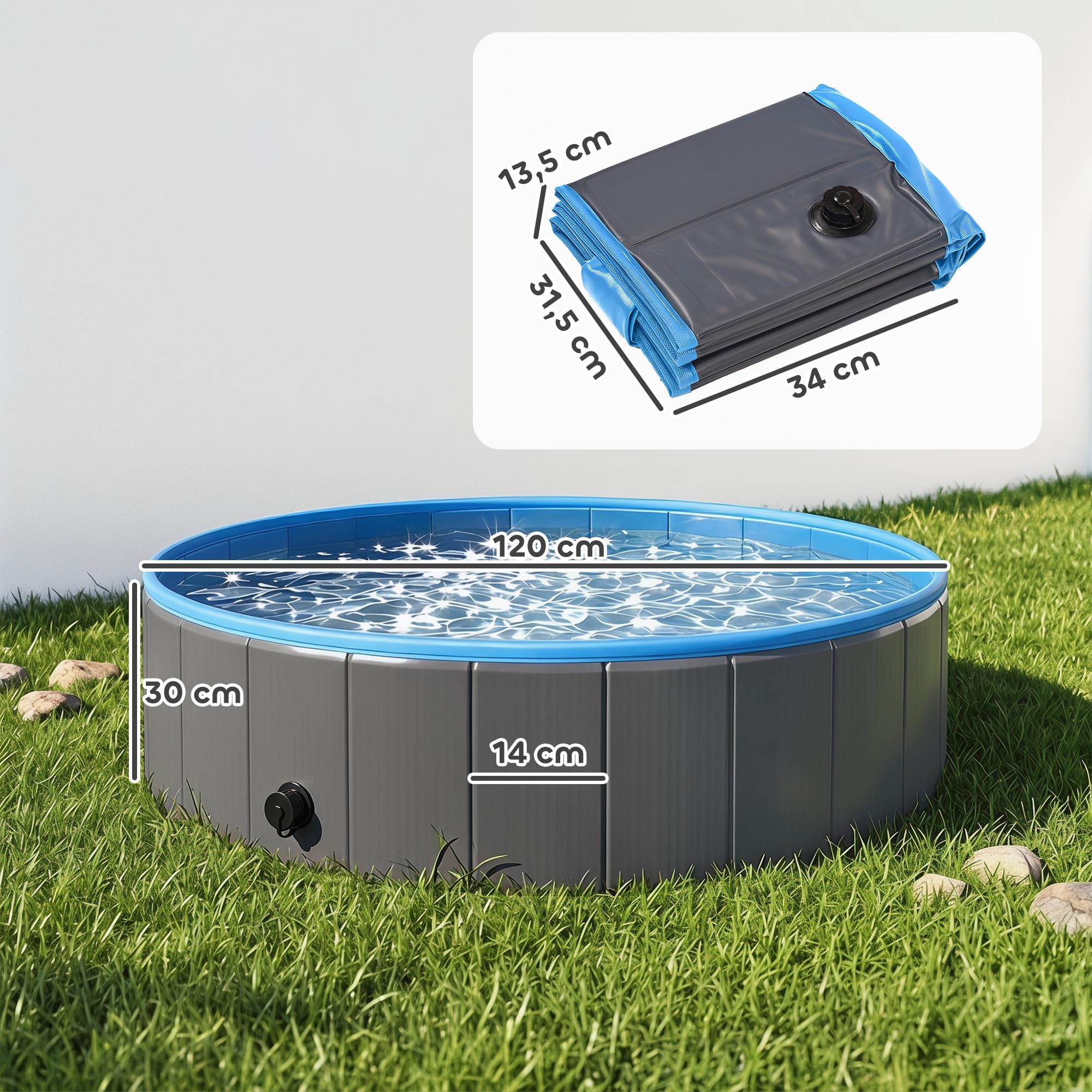 PawHut Hundepool für Große und Mittelgroße Hunde Faltbare Hunde Planschbecken 120 x 30 cm Hundebadewanne rutschfeste Schwimmbecken Hundeplanschbecken für Enten, Innen- und Außen, Dunkelgrau